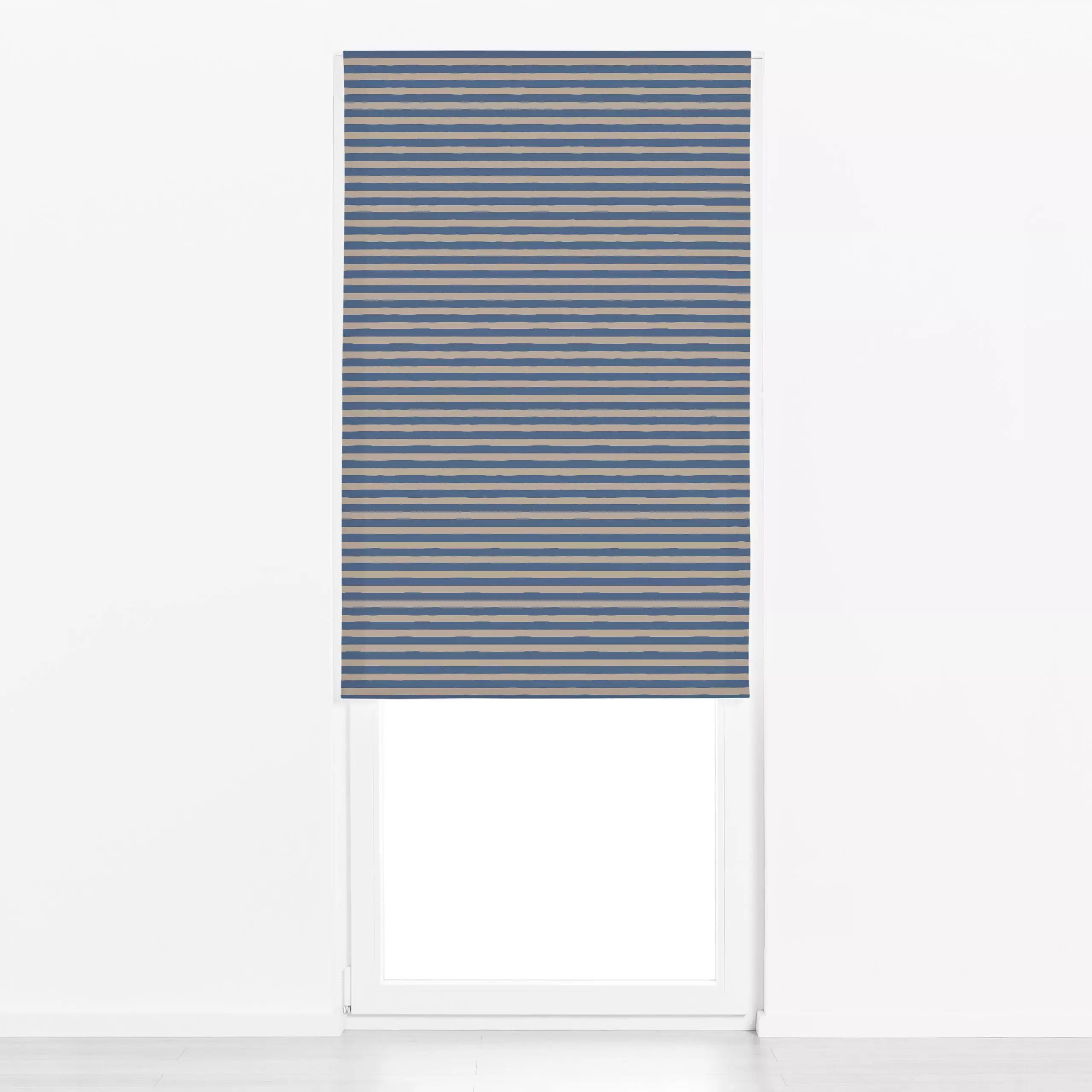 Raffrollo Streifen Beige Blau - Symbole & Muster - von „Studio Kesse"; Linien, Streifen, Hygge, Cozy, landhaus, Herbstdeko, ...