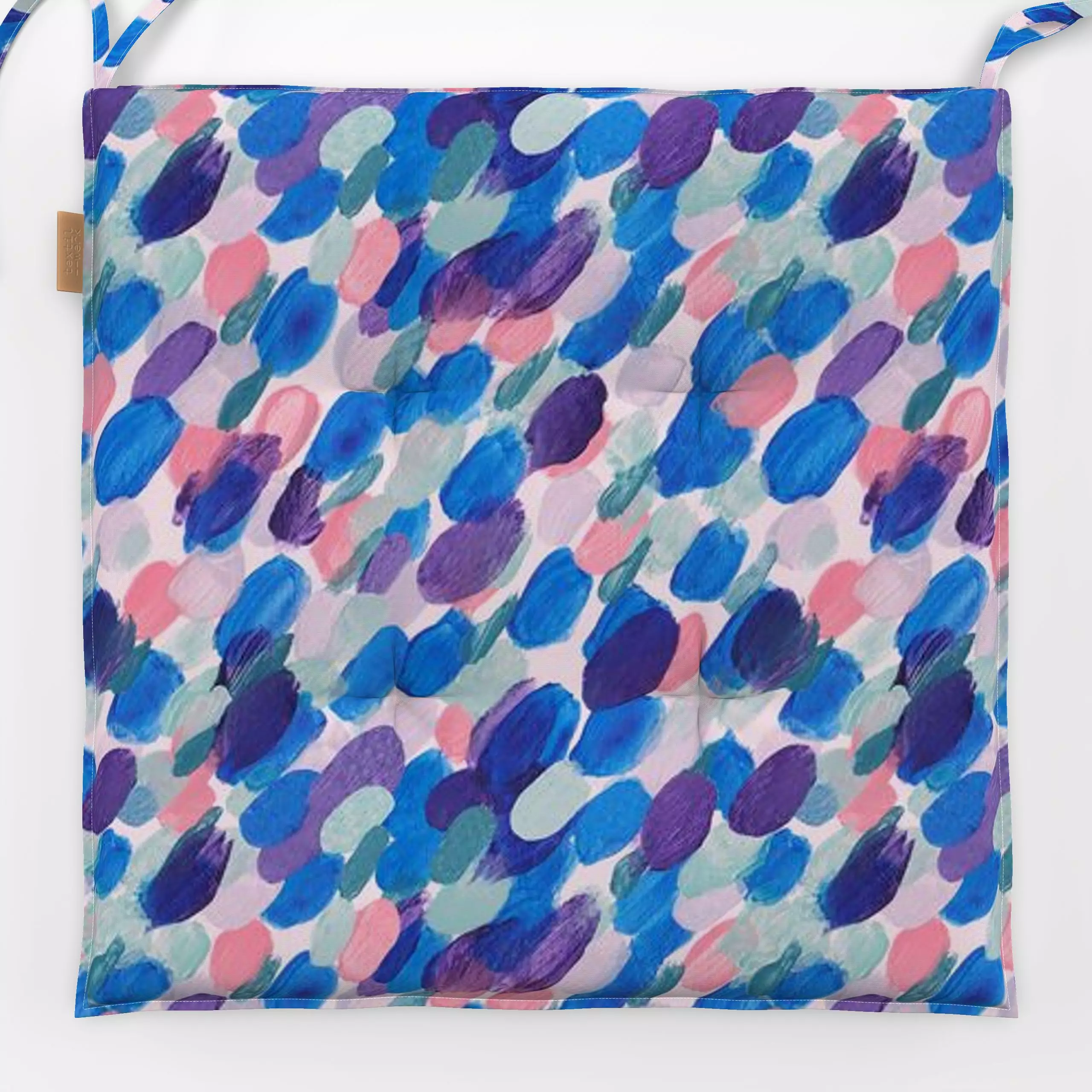 Sitzkissen couleur lilas bleu - Symbole & Muster - von „Iris Knabenschuh Textildesign"; Muster, Punkte, Pinselstrich, Dots, ...