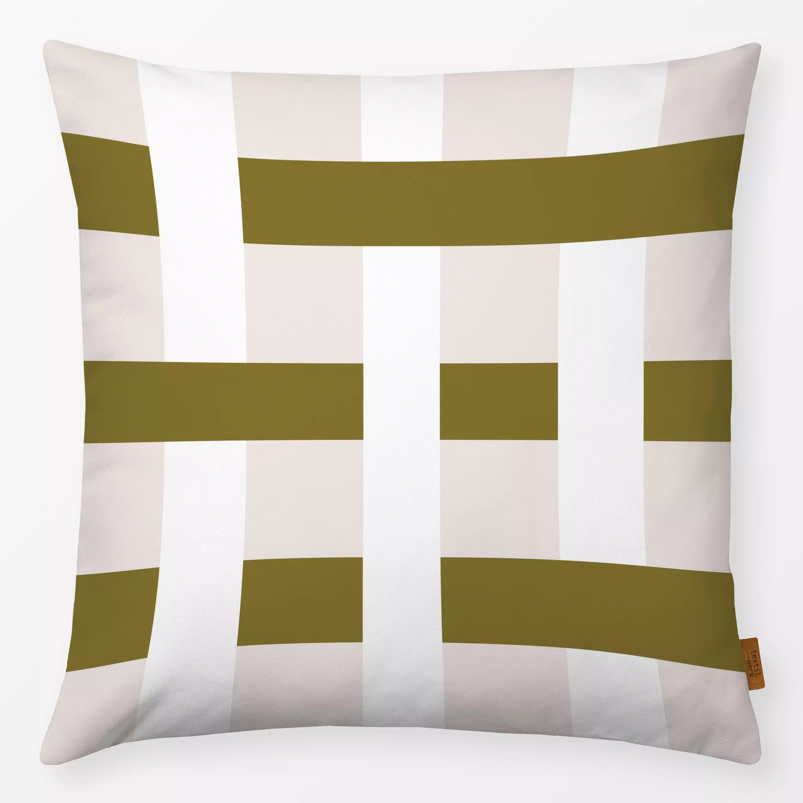 Kissen Streifen Webmuster | olivgrün - Symbole & Muster - von „moDeern Design Studio"; Papaya, Streifen, Garten, beige, mode...