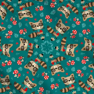 Meterware Kleiner Waschbär - türkisgrün