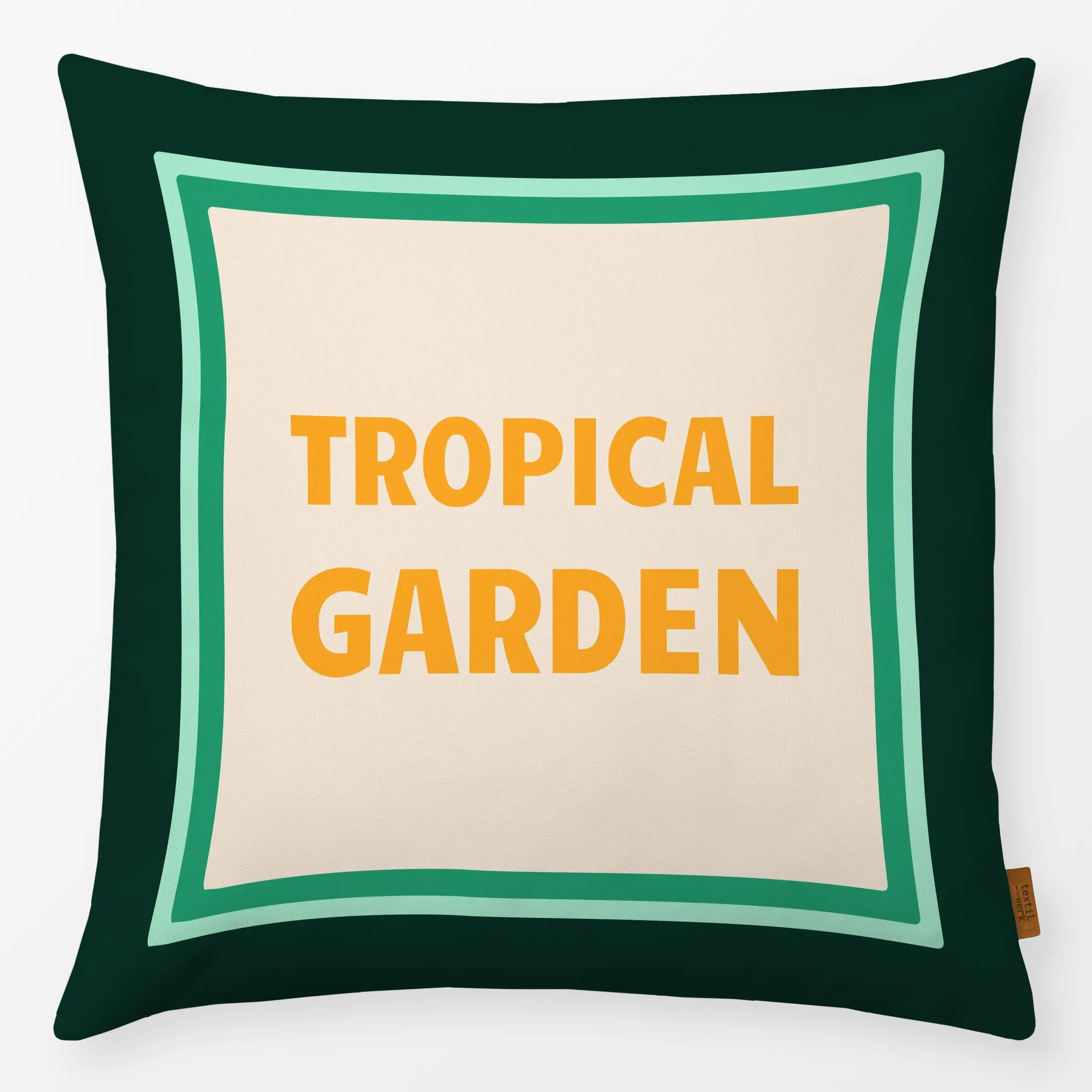 Kissen Tropical Garden green - Sommer, Sprüche & Schriftzüge, Safari & Dschungel - von „Karen Menzenbach"; Garten, Jungle, S...
