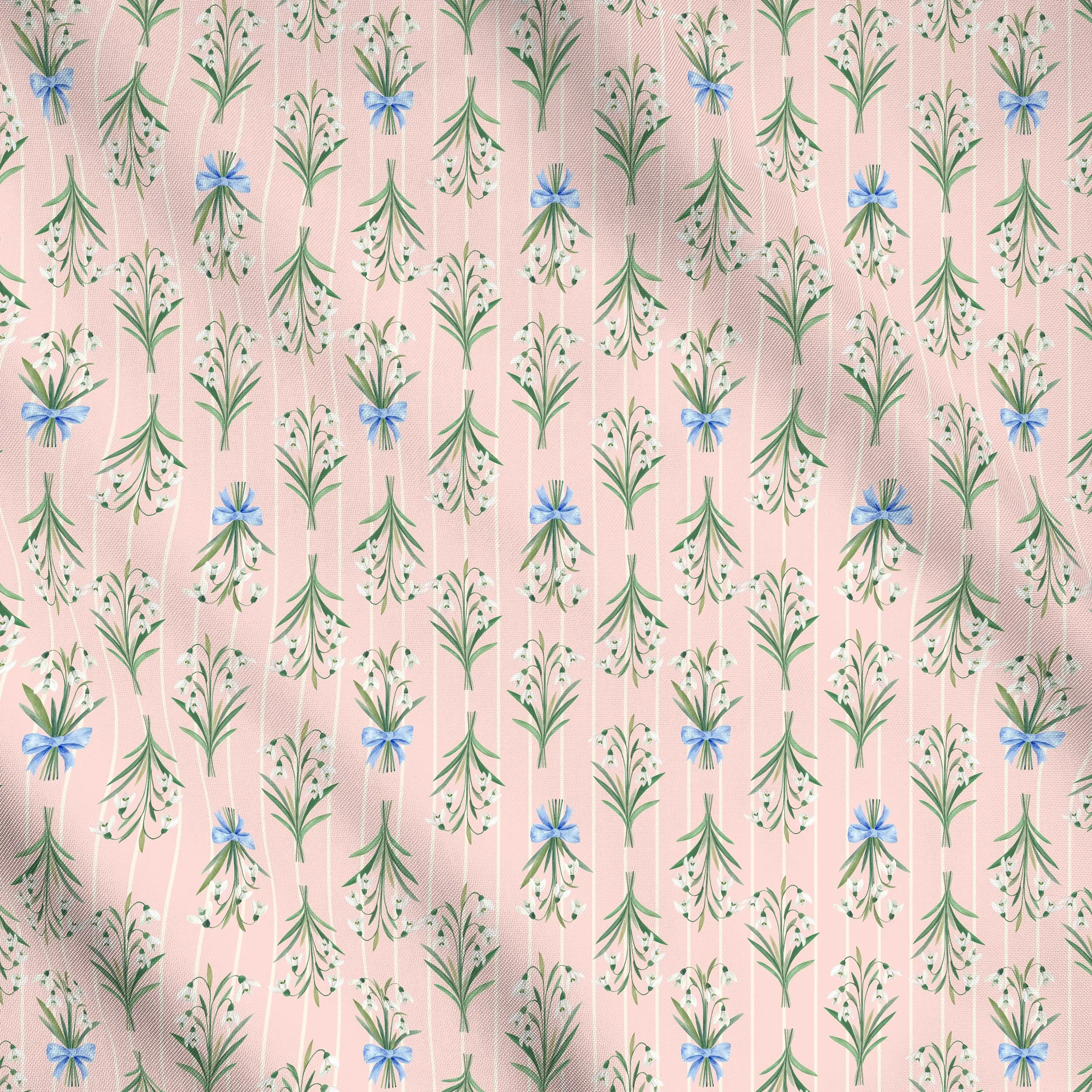 Meterware Schneeglöckchen rosa - Blumen & Florales, Frühling, Pflanzen & Botanik - von „Katrin Graff"; landhaus, schleife, P...