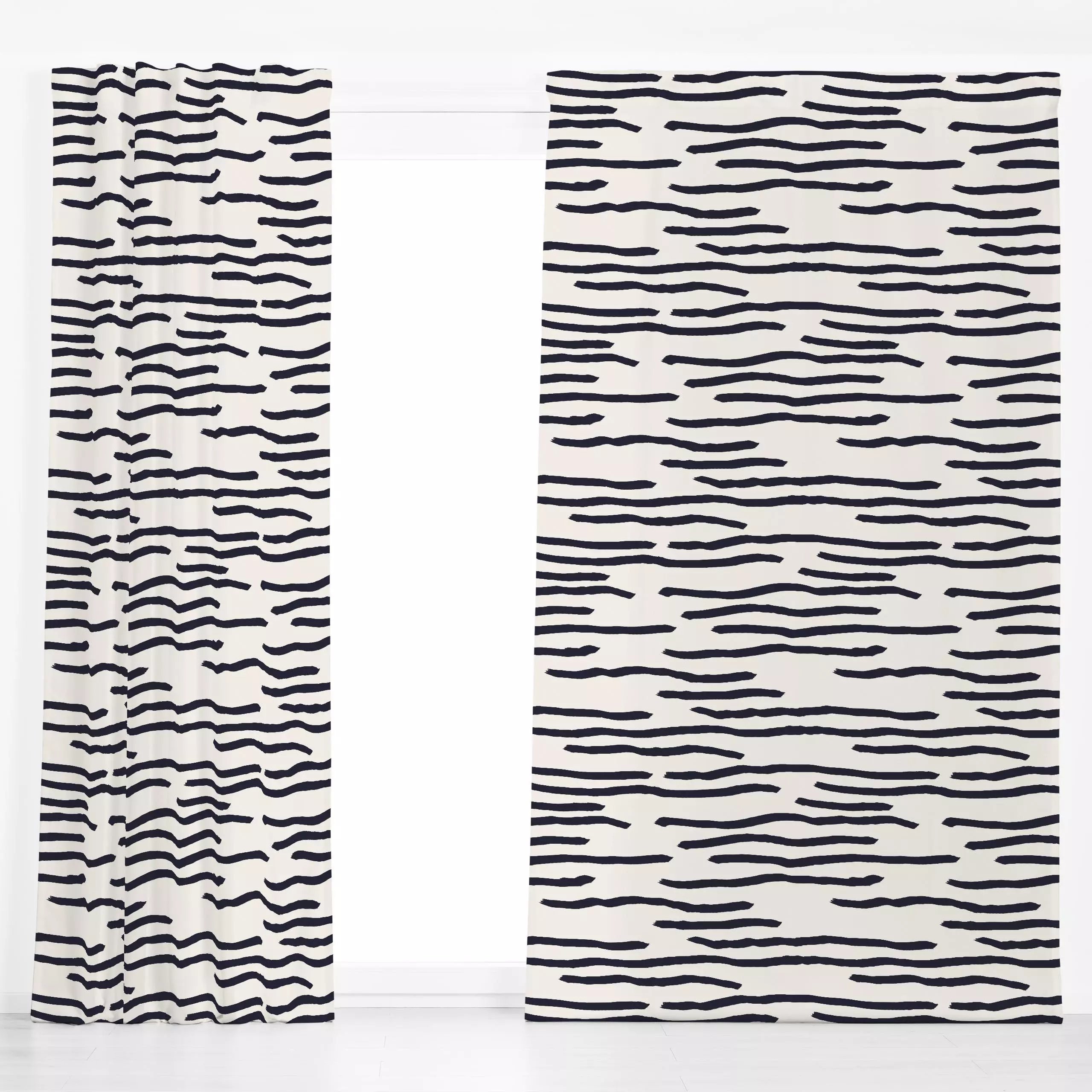 Dekovorhang Water - Symbole & Muster - von „Julia Schumacher"; boho, schwarz, minimal, Wasser, Streifen, Minimalismus, welle...