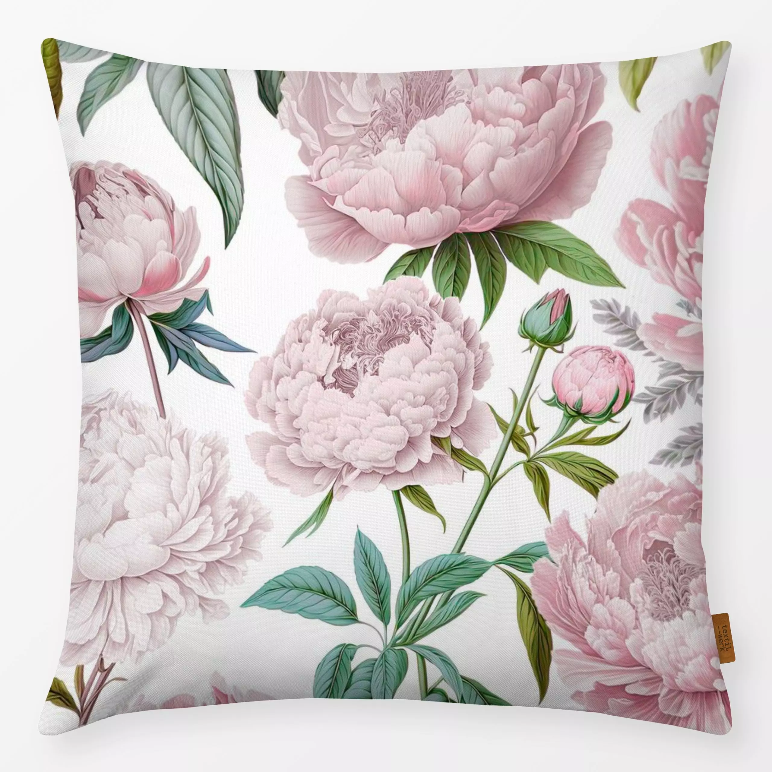 Kissen Peony Romance pastell - Blumen & Florales, Frühling - von „Andrea Haase"; Natur, rosa, Blumen, Pfingstrosen, Blüten, ...