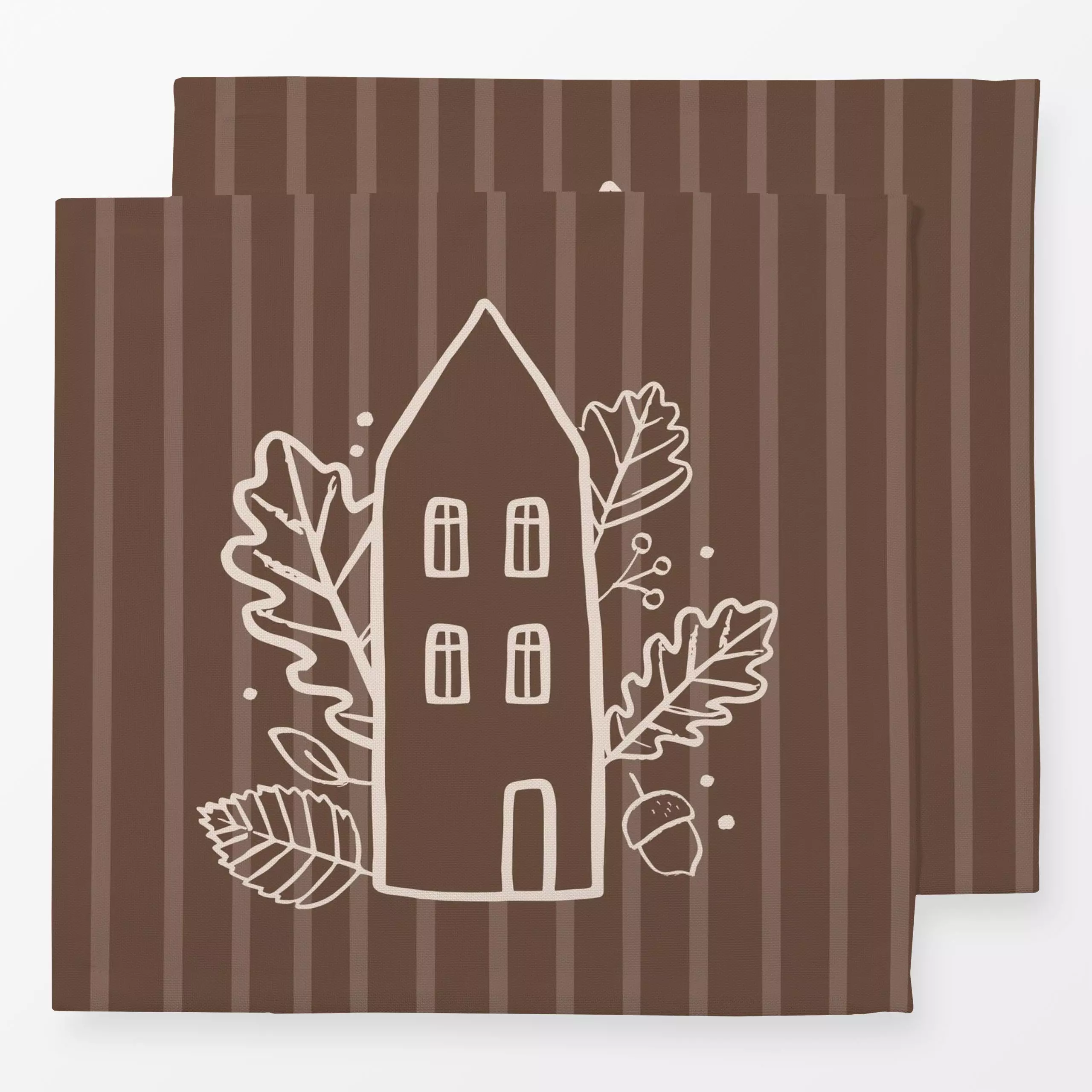 Servietten Herbst Haus Braun - Herbst - von „Kruth Design"; Zeichnung, Streifen, Blätter, Haus, Herbst, Herbstdeko, herbstli...