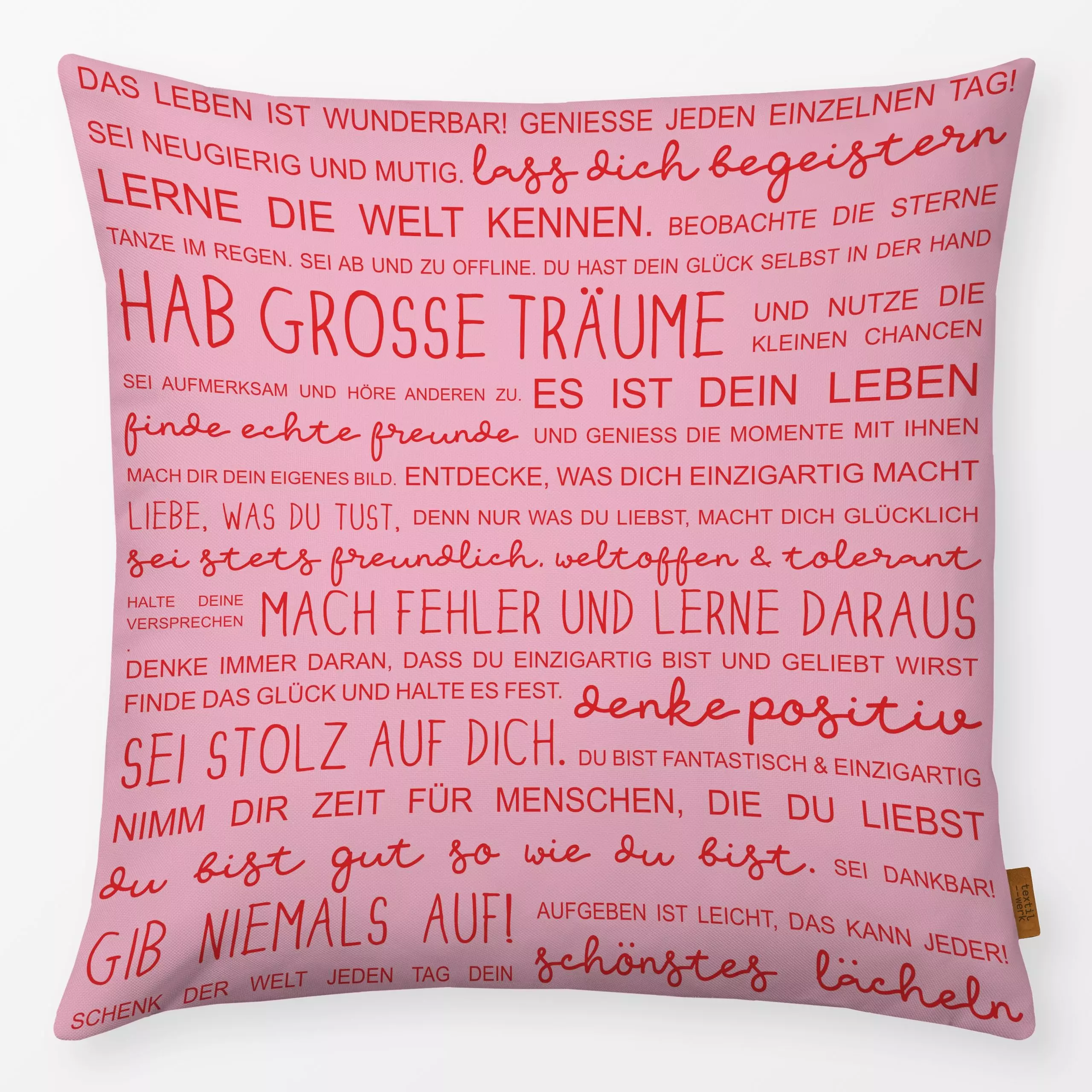Kissen Das Leben ist wunderbar - pink - Sommer, Sprüche & Schriftzüge, Anlässe - von „Heyduda"; Geburtstag, Glückwunsche, ju...