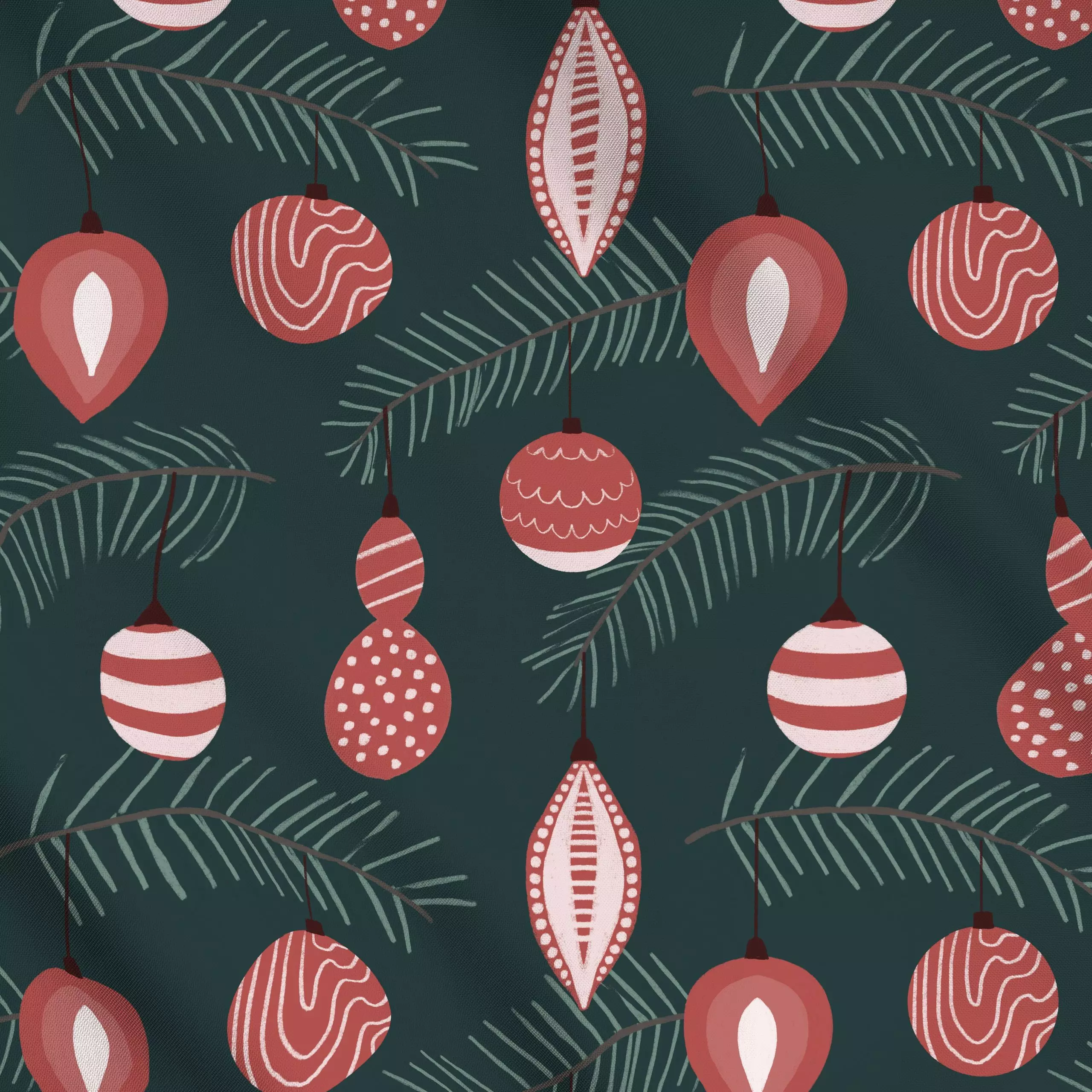Meterware Retro Weihnachten Rot Grün - Weihnachten, Winter, Retro & Vintage - von „Mareen Heinz"; Muster, Retro, Weihnachtsb...