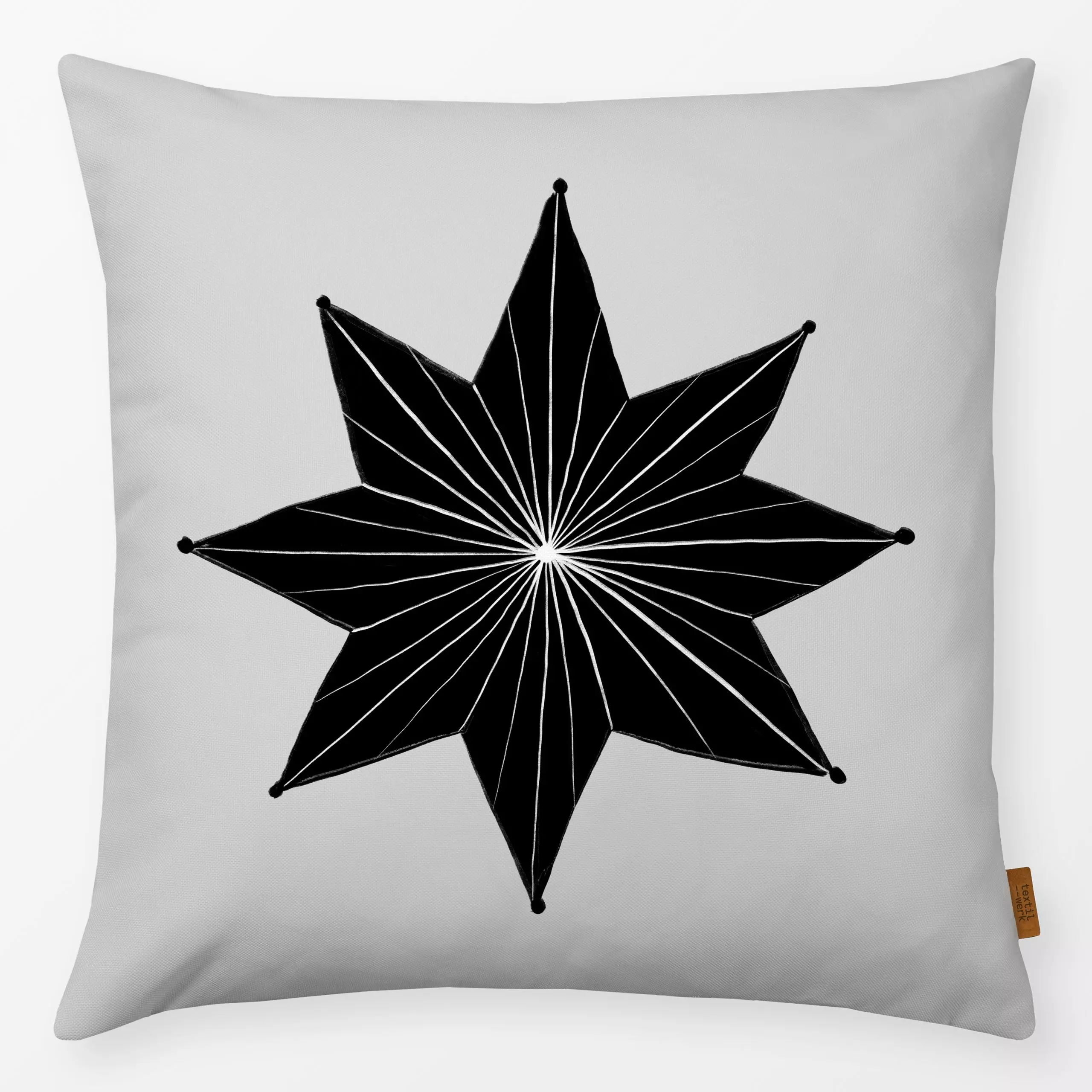 Kissen Papierstern schwarz GRAU - Weihnachten - von „Sophie Augustin Illustration"; Merry Christmas, Weihnachten, Stern, wei...