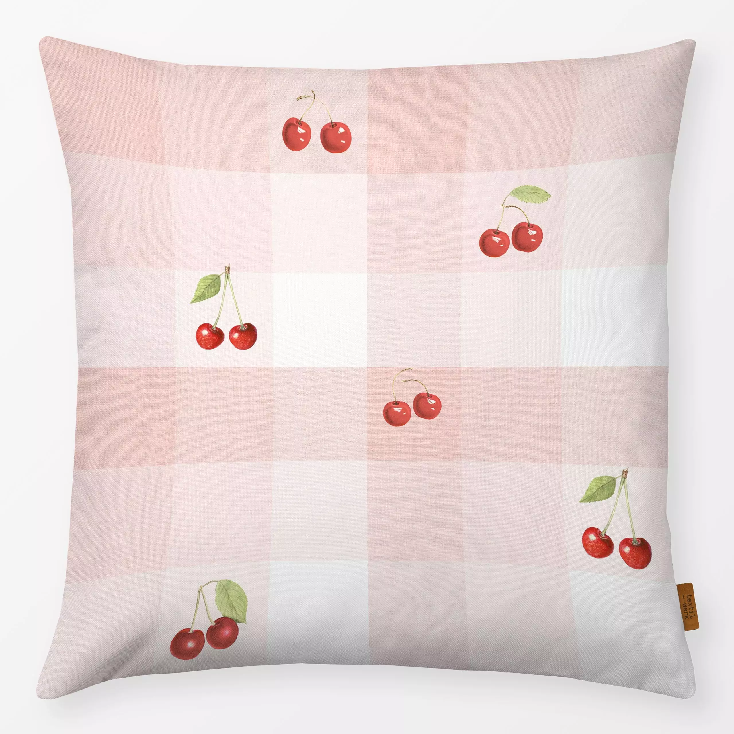 Kissen Vintage Cherry Gingham II - Blumen & Florales, Symbole & Muster, Früchte - von „Bloomery Decor"; Kirschen, Früchte, k...