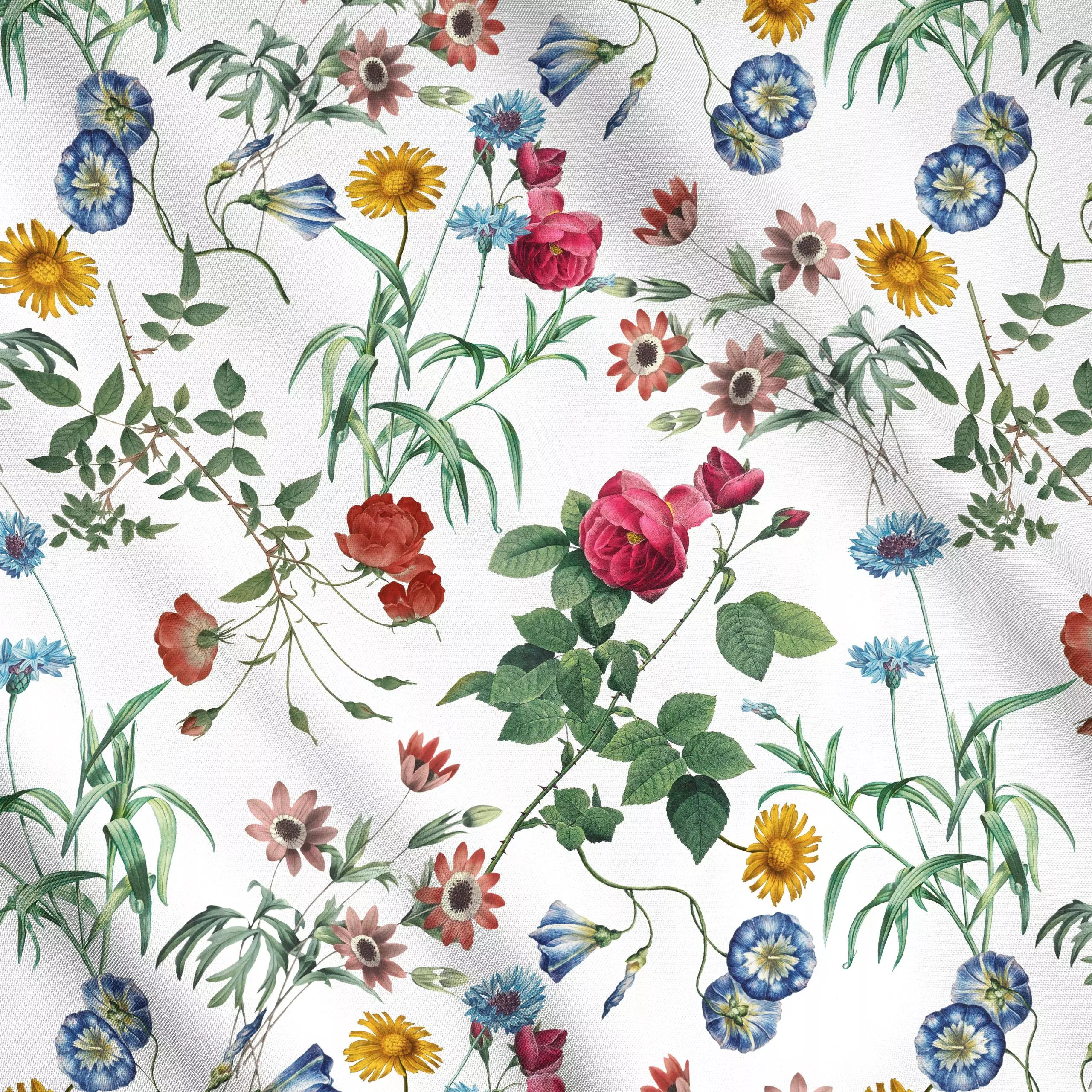 Meterware Vintage Rosen und Sommerblumen - Blumen & Florales, Retro & Vintage - von „Uta Naumann"; boho, Natur, Blumen, Rose...