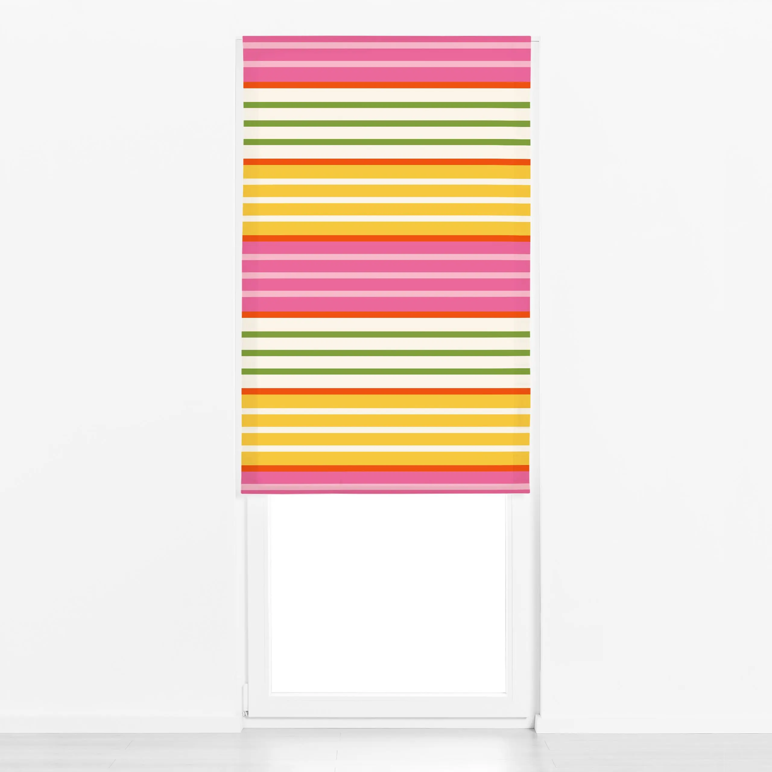 Raffrollo Sommerlich gestreift - Sommer, Symbole & Muster, Retro & Vintage - von „Patries Elisabeth"; rosa, gelb, gestreift,...