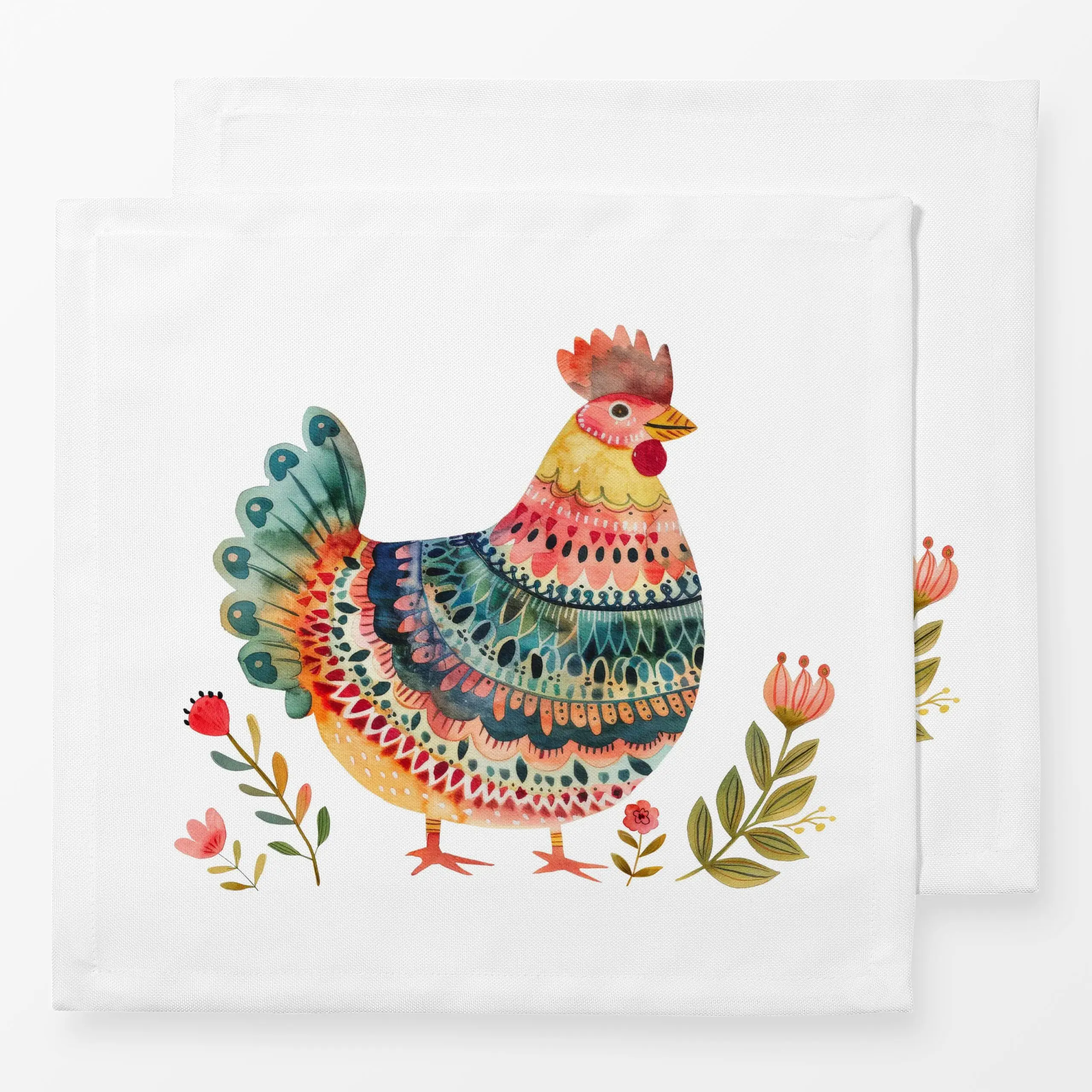 Servietten Kunterbunte Henne - Frühling, Tiere, Ostern - von „Uta Naumann"; Wasserfarben, Sommerblumen, Hühner, niedlich, Os...