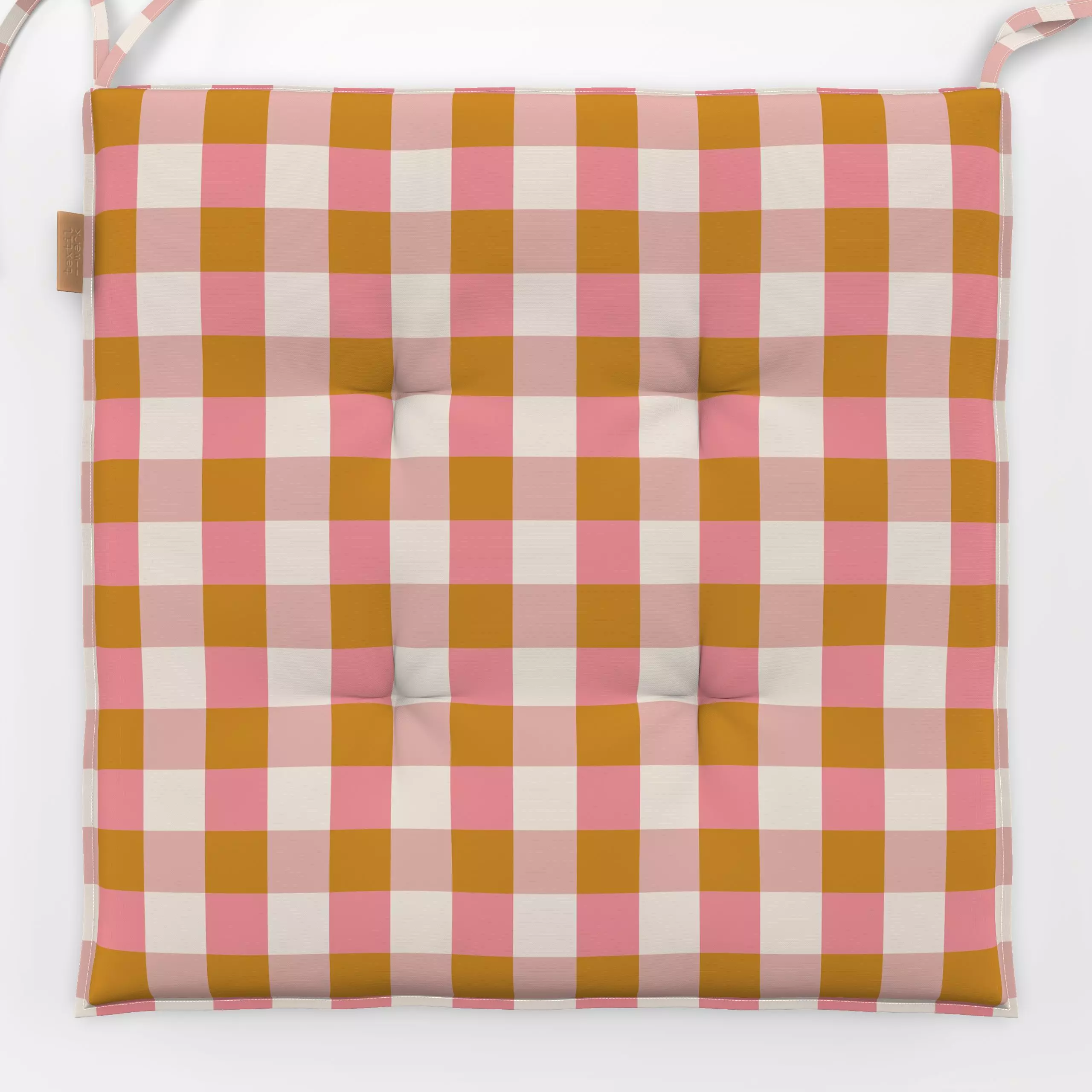 Sitzkissen Picknick Plaid yellow pink - Symbole & Muster - von „Kathrin Woo"; Kissen, Karos, kariert, Landhausstil, Checker,...