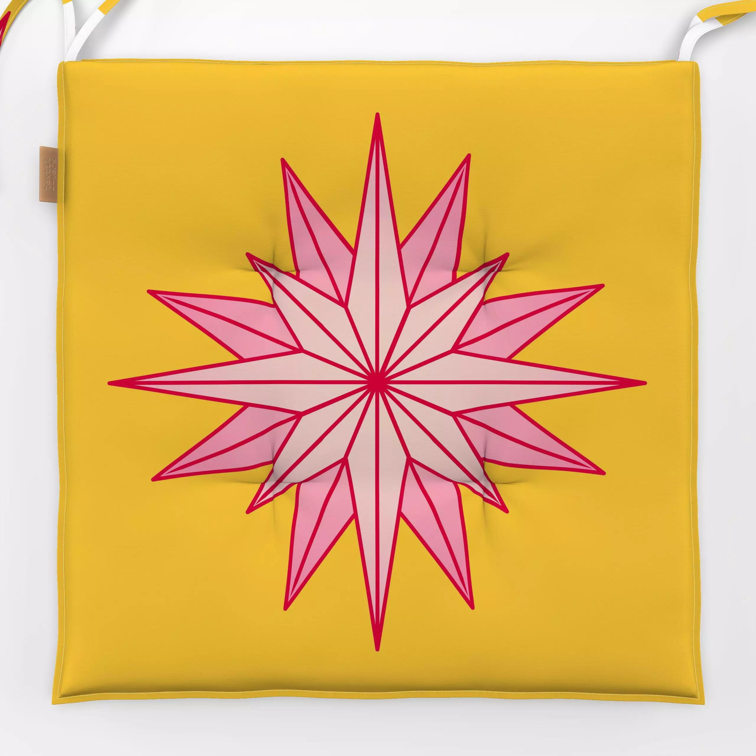 Sitzkissen Sparkling Star yellow - Weihnachten, Winter, Symbole & Muster - von „Karen Menzenbach"; rosa, Weihnachtsbaum, Wei...