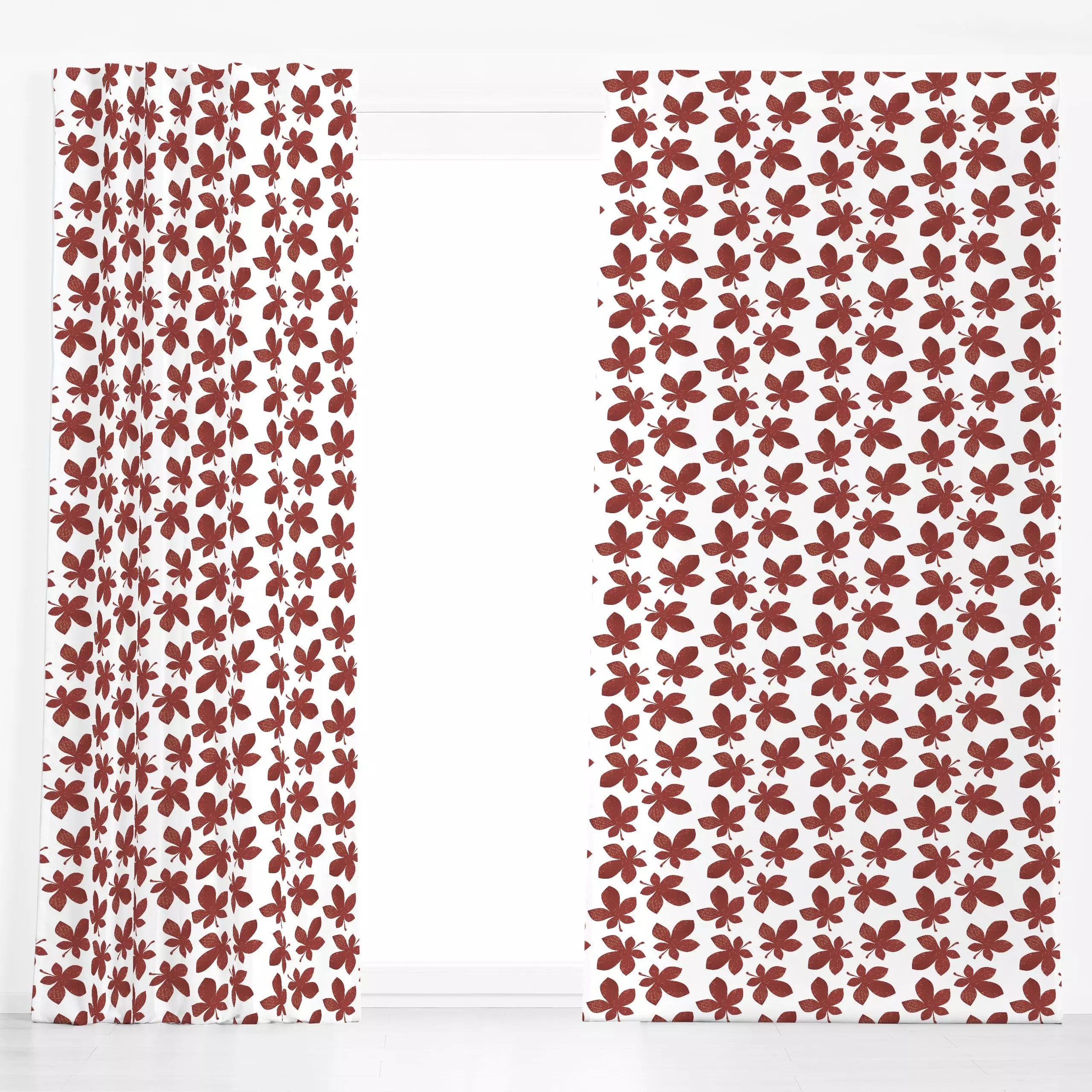 Dekovorhang Muster Kastanienblätter - Blumen & Florales, Herbst - von „Kerstin Ax"; Muster, Blätter, Herbst, rot, Weiss, her...