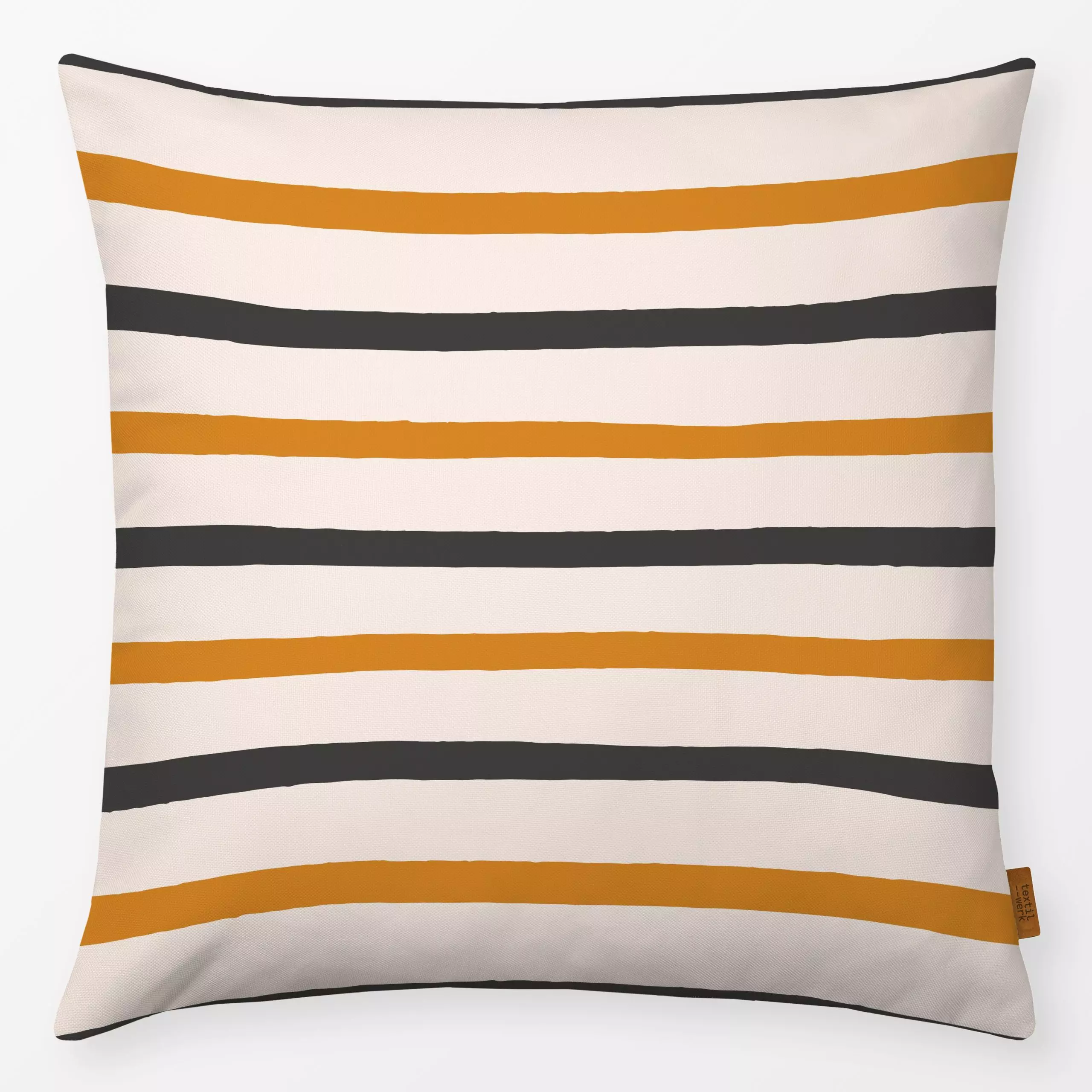 Kissen Stripes beige orange anthrazit - Symbole & Muster - von „Kathrin Woo"; Muster, Streifen, Herbst, Herbstdeko, stripes,...