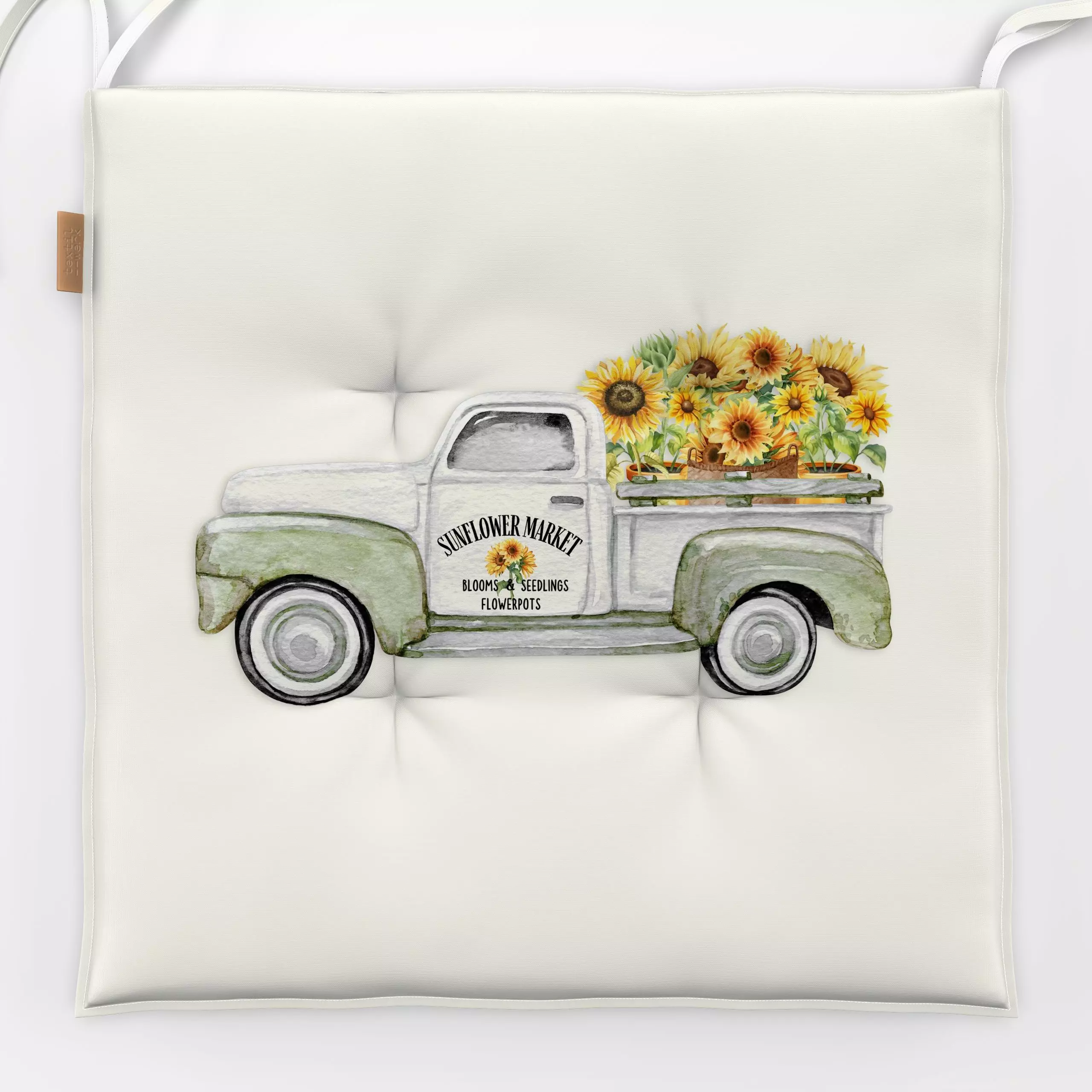 Sitzkissen Cottage Summer Sunflower Truck - Blumen & Florales, Sommer, Retro & Vintage - von „Monika Strigel"; Garten, Auto,...