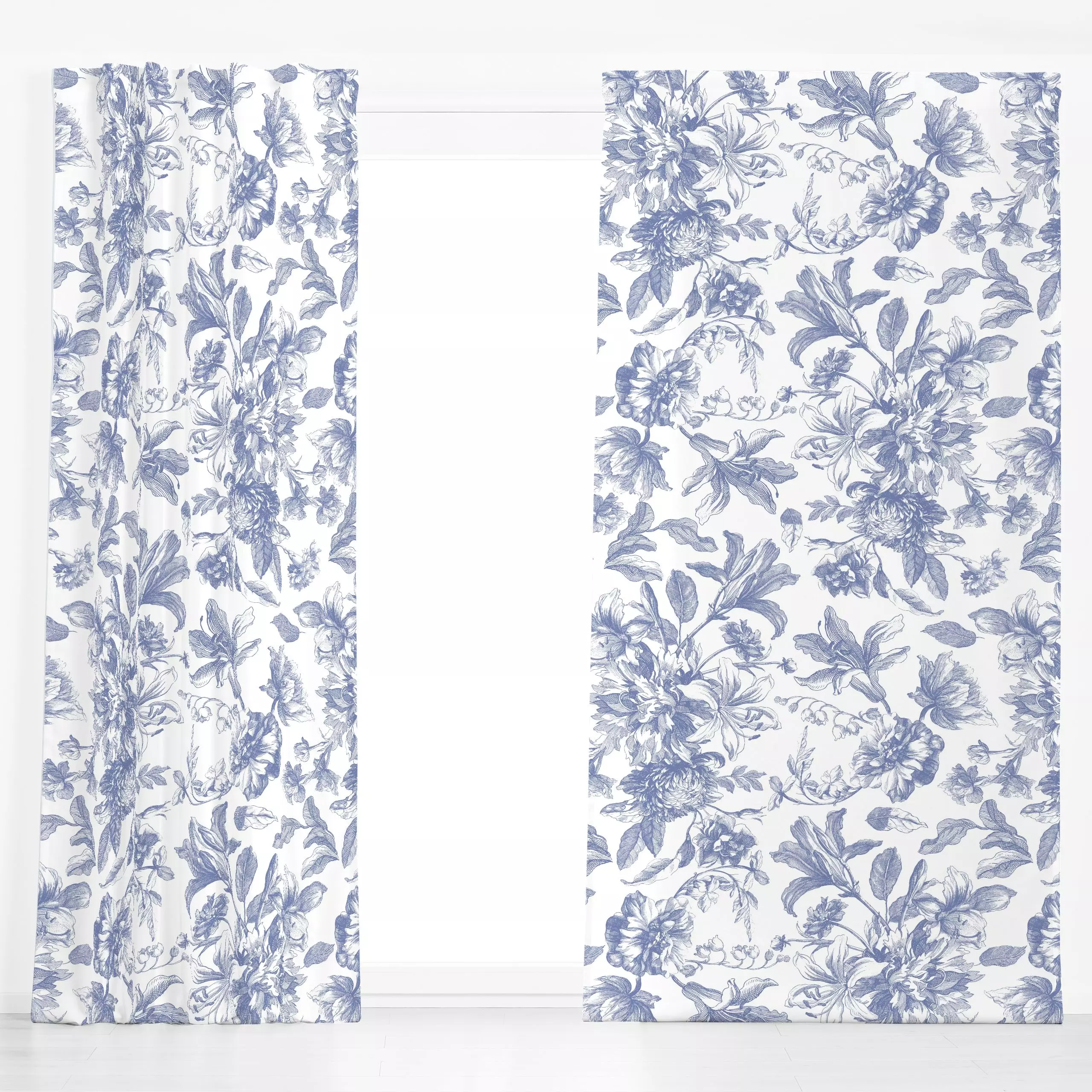 Dekovorhang Blaue Blumen - Toile DeJouy - Blumen & Florales, Retro & Vintage - von „Uta Naumann"; Blumen, Garten, Hygge, Som...