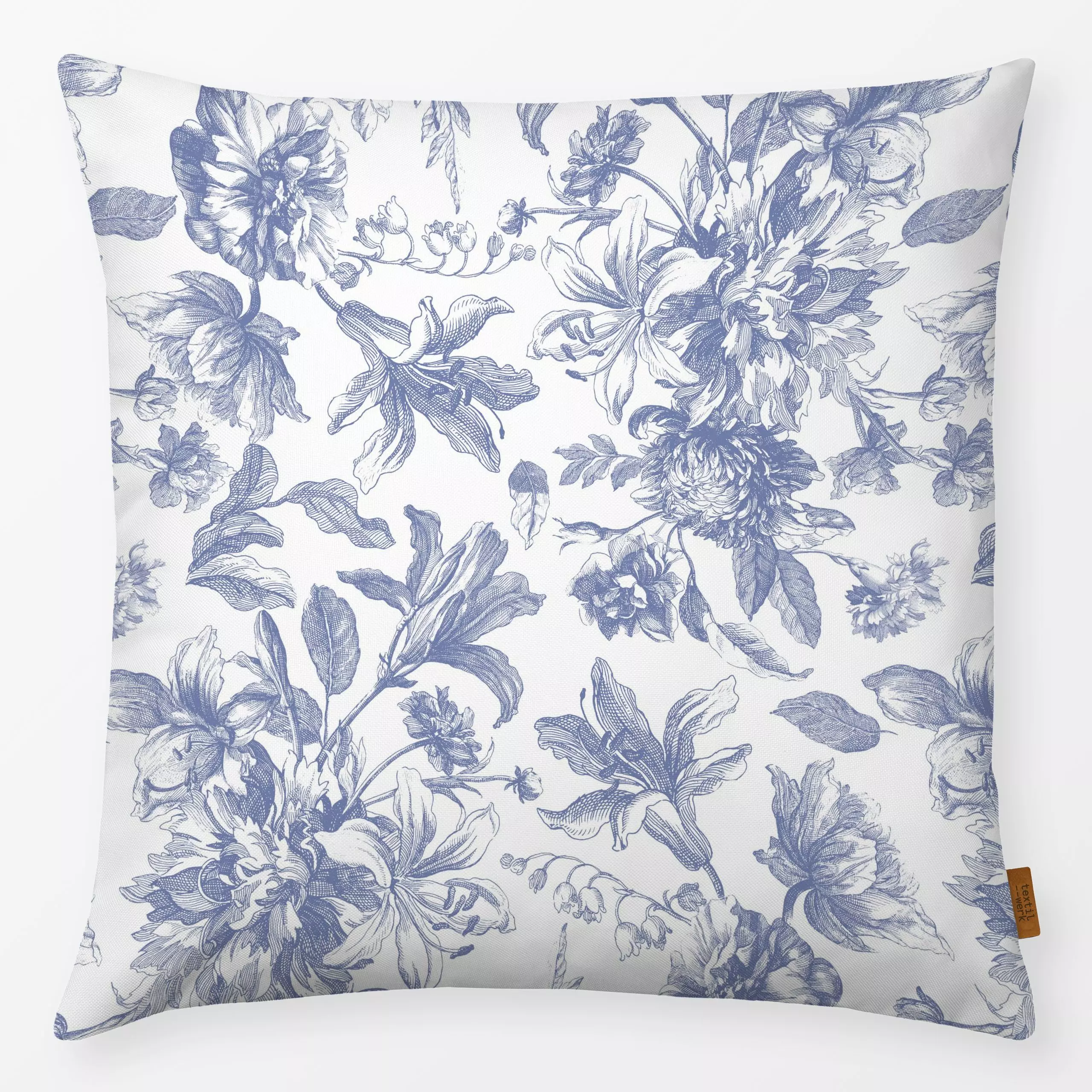 Kissen Blaue Blumen - Toile DeJouy - Blumen & Florales, Retro & Vintage - von „Uta Naumann"; Blumen, Garten, Hygge, Sommer, ...