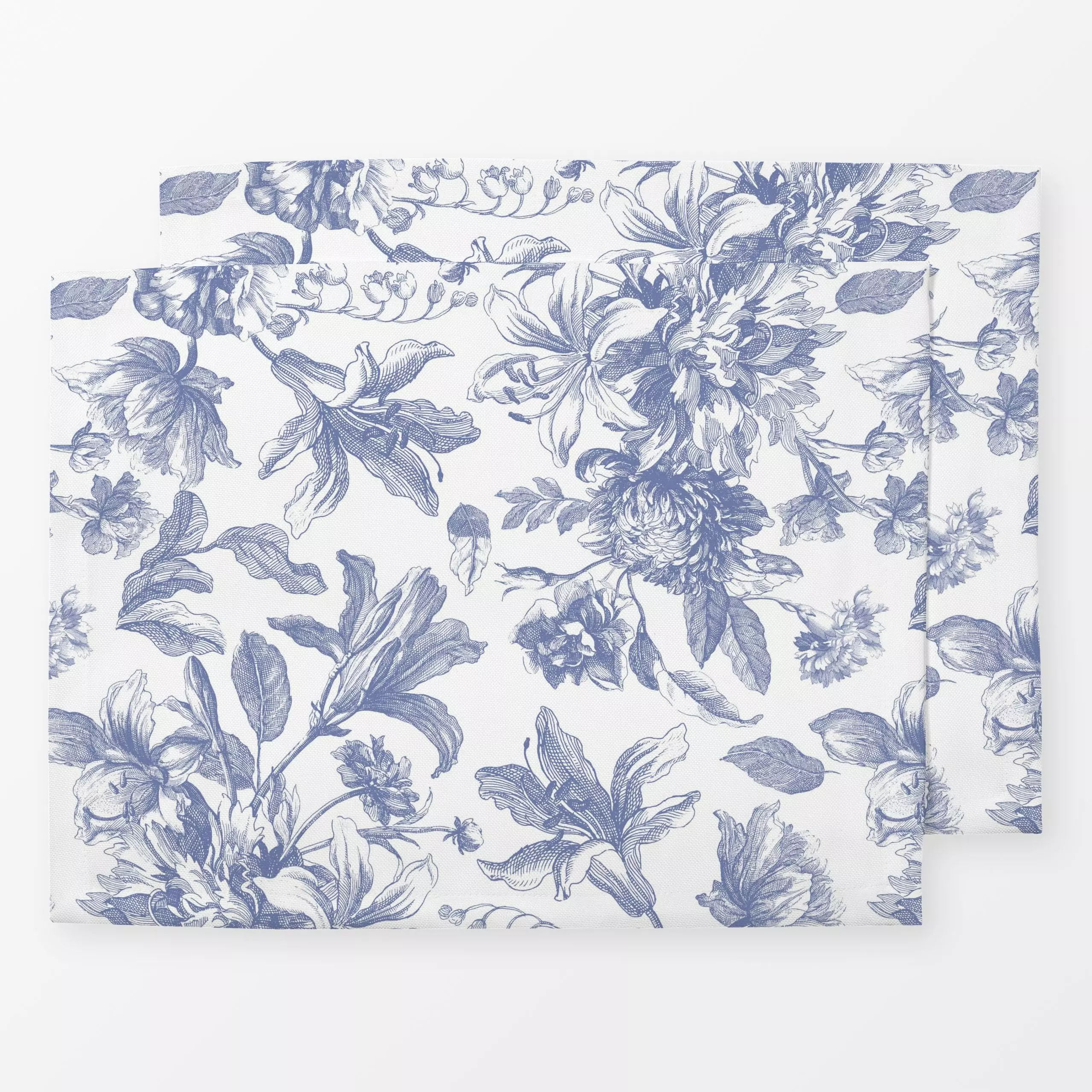 Tischset Blaue Blumen - Toile DeJouy - Blumen & Florales, Retro & Vintage - von „Uta Naumann"; Blumen, Garten, Hygge, Sommer...
