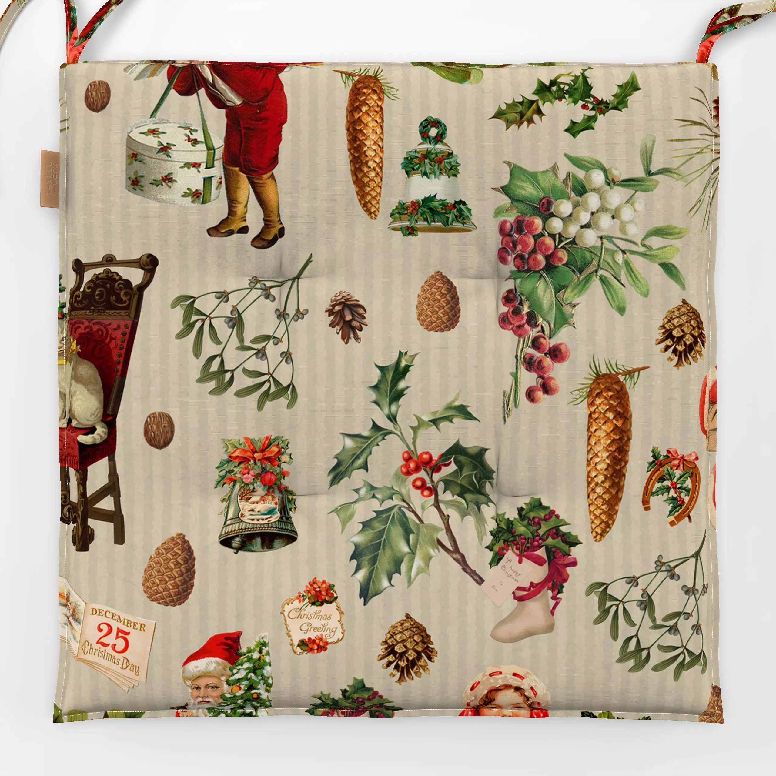 Sitzkissen Vintage Christmas Nostalgia - Weihnachten, Retro & Vintage - von „Andrea Haase"; Tannenbaum, Tannenzapfen, Weihna...