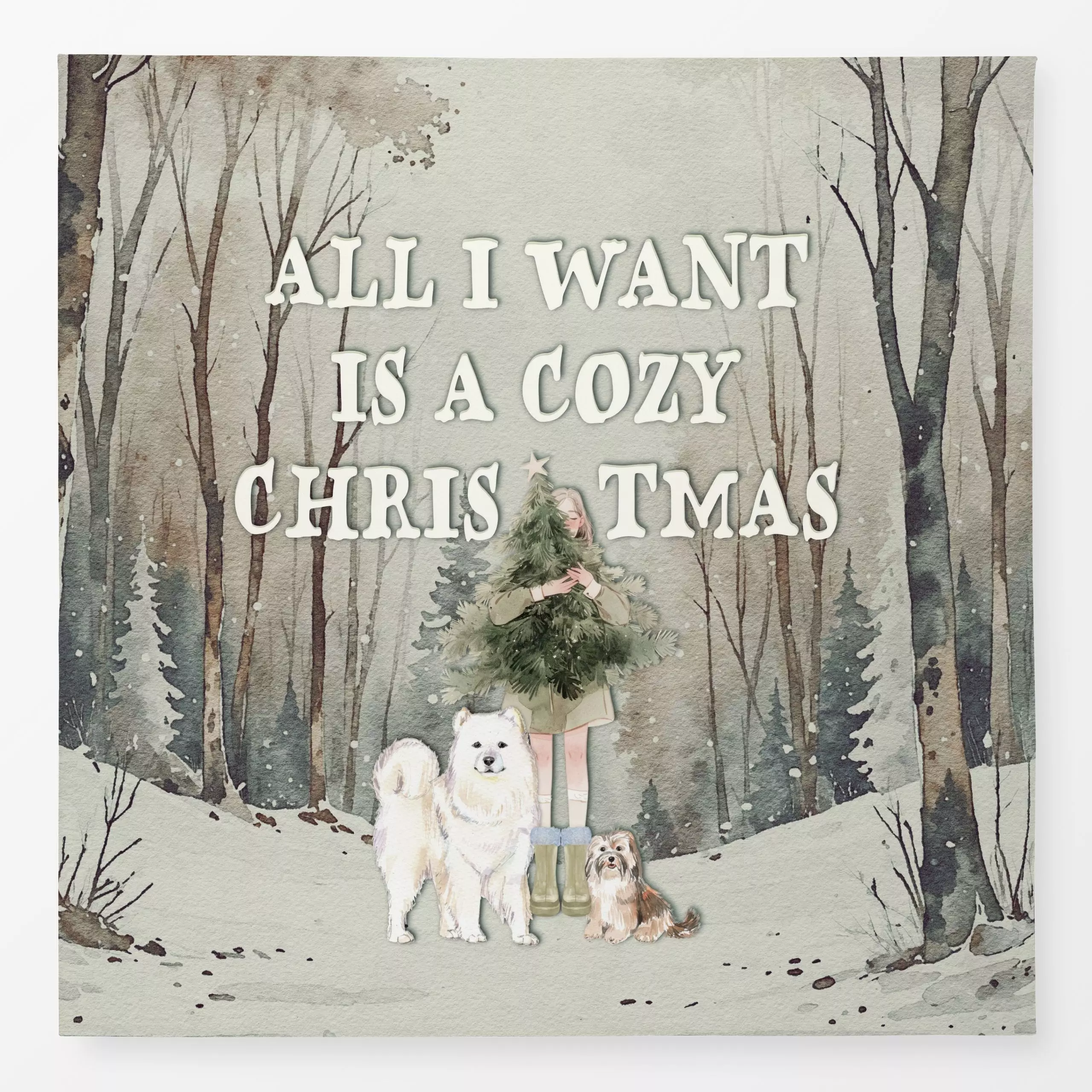 Tischdecke Cozy Xmas Wald mit Tieren - Weihnachten - von „Monika Strigel"; Wald, Cozy, Schneeflocken, Tannenbaum, niedlich, ...