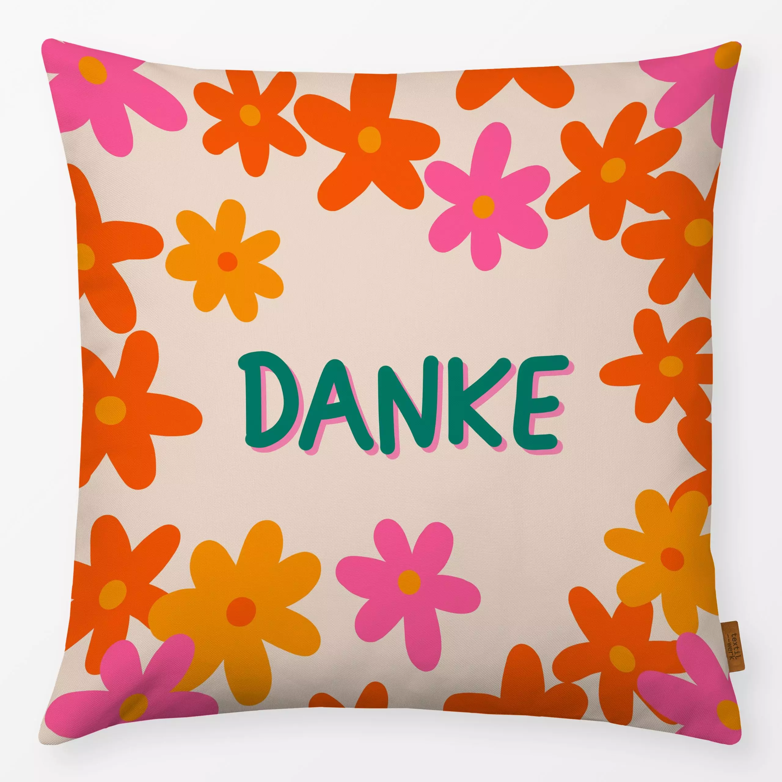 Kissen Farbenfrohes Danke - Blumen & Florales, Sommer, Sprüche & Schriftzüge - von „Julia Reyelt"; Blumen, Frauenpower, Glüc...