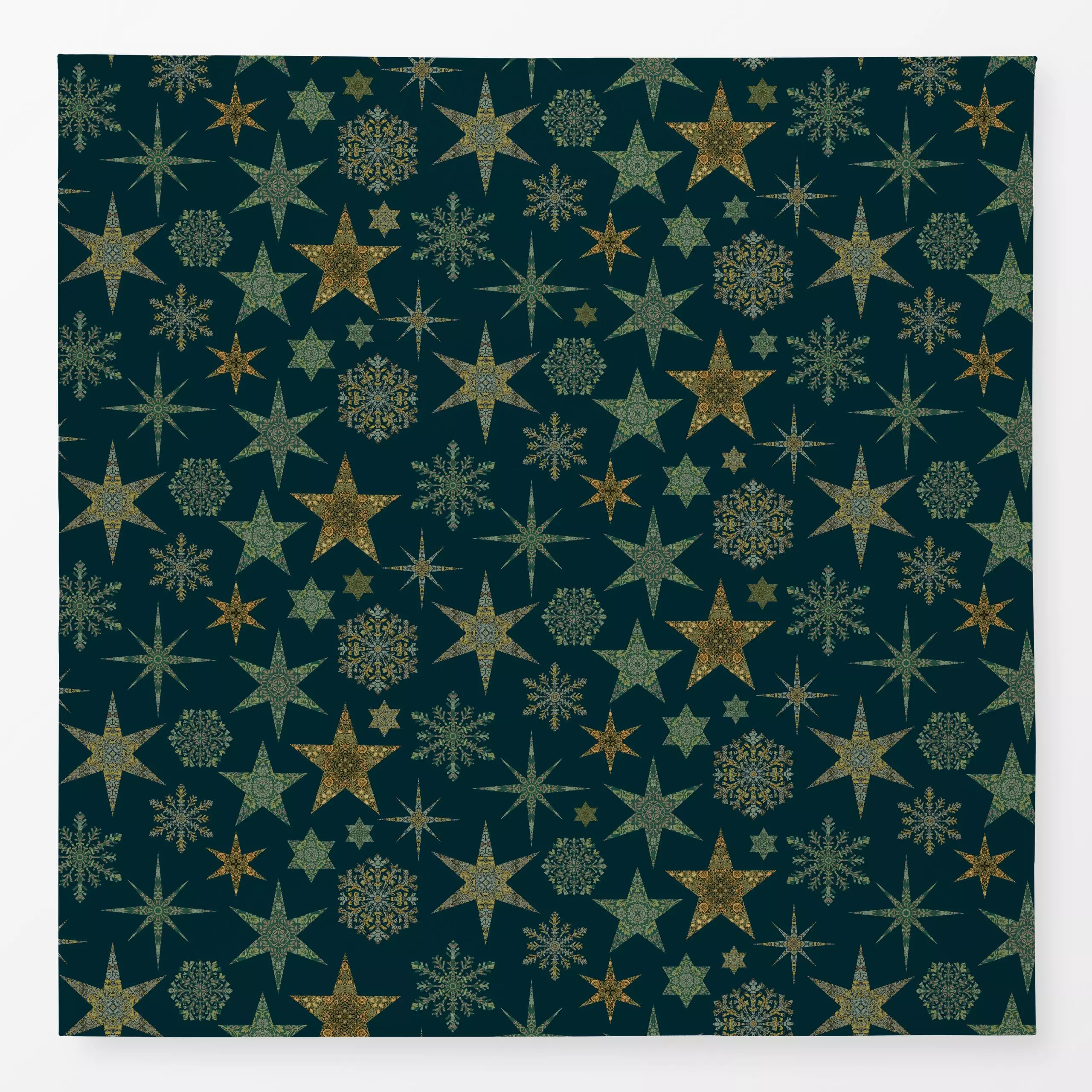 Tischdecke Vintage Muster Christmas green - Weihnachten, Retro & Vintage - von „Andrea Haase"; Schneeflocken, Sterne, Weihna...