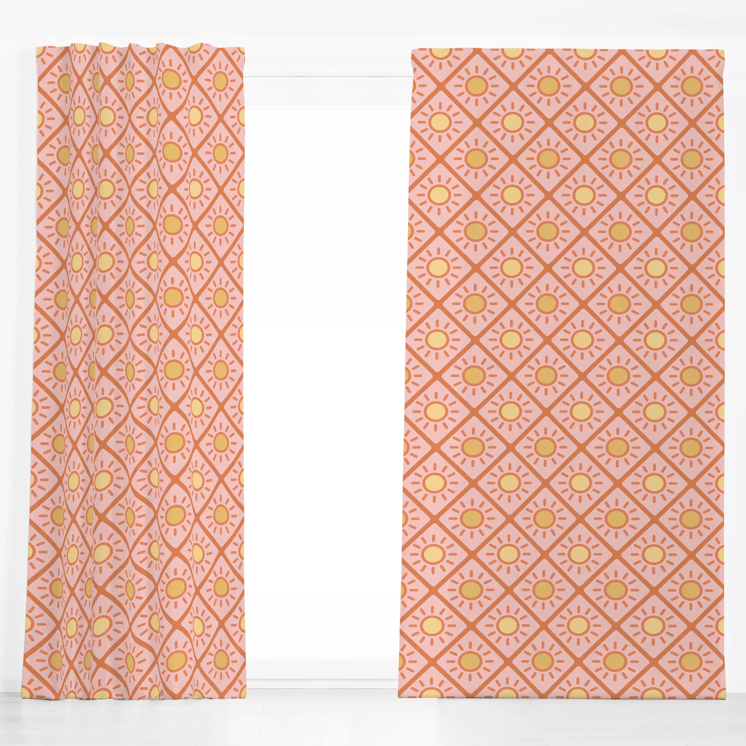Dekovorhang Summer Sun - Sommer, Symbole & Muster - von „Andrea Haase"; Sommerblumen, Sonne, minimalistisch, warm, peach, pa...
