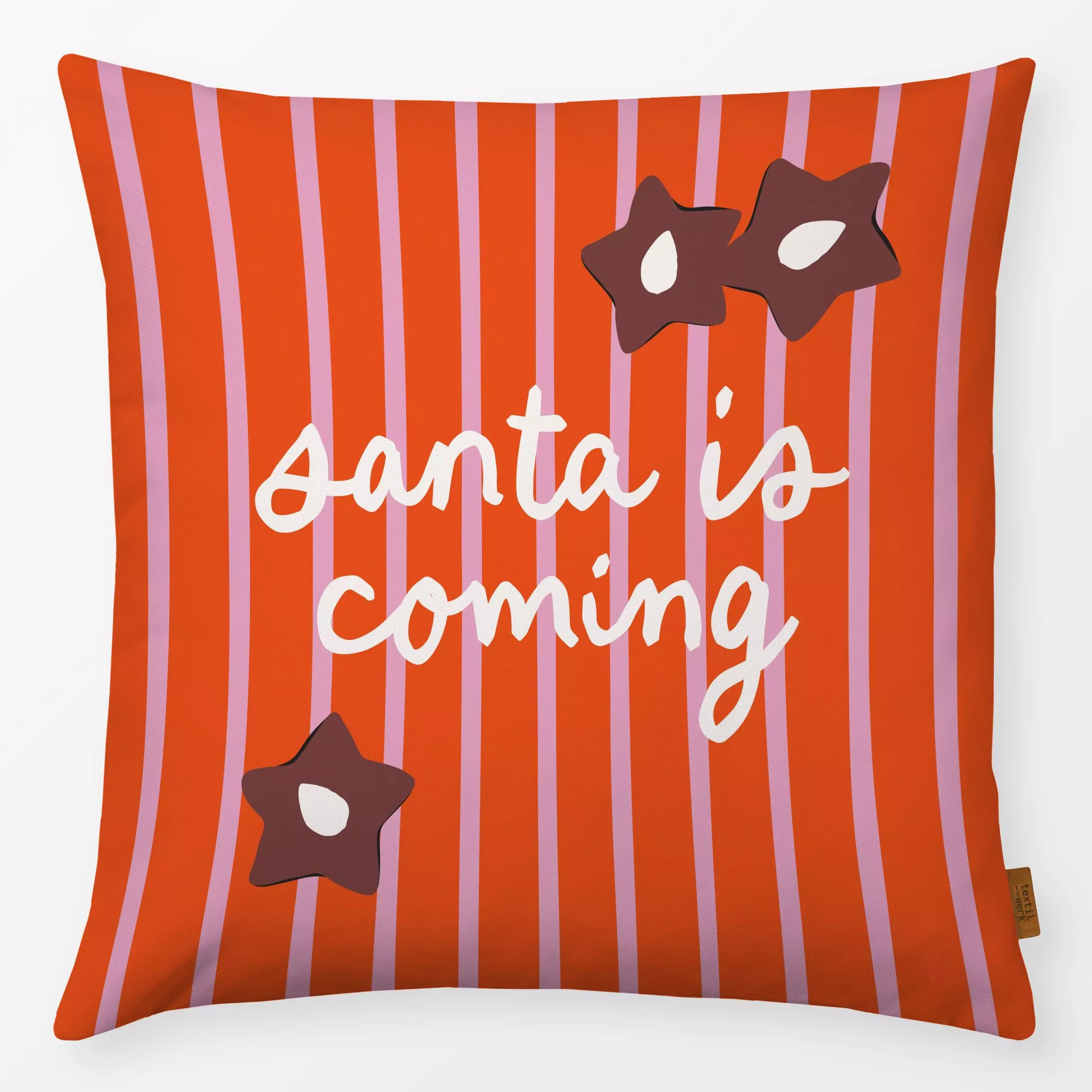 Kissen santa is coming - Weihnachten, Symbole & Muster, Anlässe - von „moDeern Design Studio"; Streifen, Weihnachtsmann, Wei...