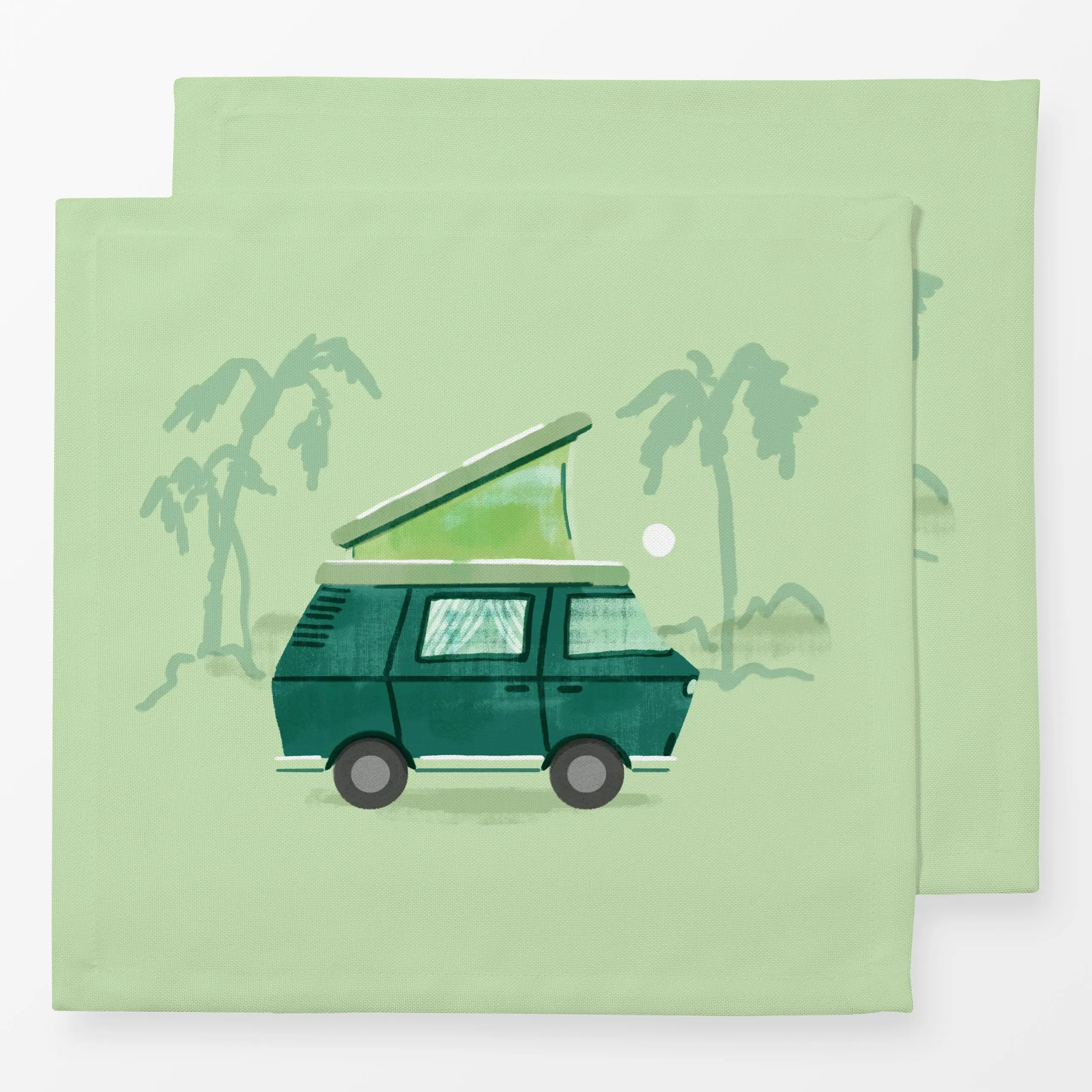 Servietten Campingbus Grün - Reise - von „Janna Schipper"; Sommerblumen, tropisch, Sommer, Camping, Reisen, Summerfeeling, C...