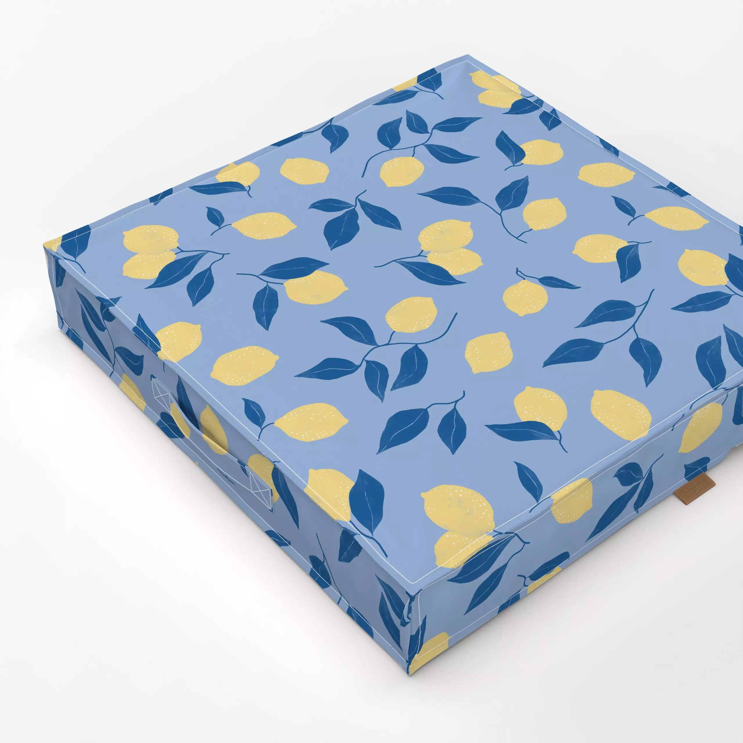 Bodenkissen Zitronen Zweige 1 - Sommer - von „Primus Pattern"; Blätter, Zweige, Zitrone, maritim, Zitronen, outdoor, Zitrusf...