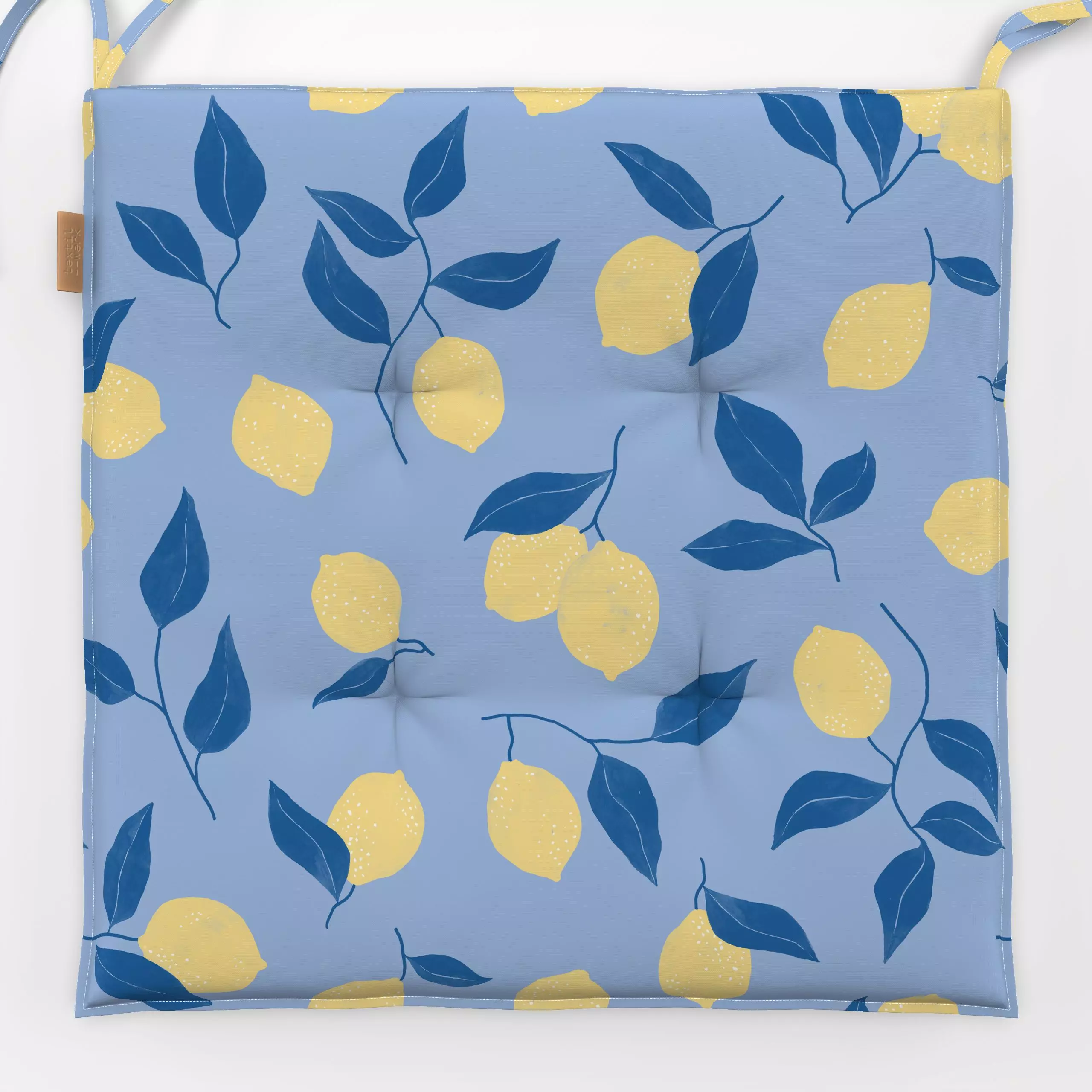 Sitzkissen Zitronen Zweige 1 - Sommer - von „Primus Pattern"; Blätter, Zweige, Zitrone, maritim, Zitronen, outdoor, Zitrusfr...