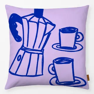 Kissen Coffee Club blau auf lila