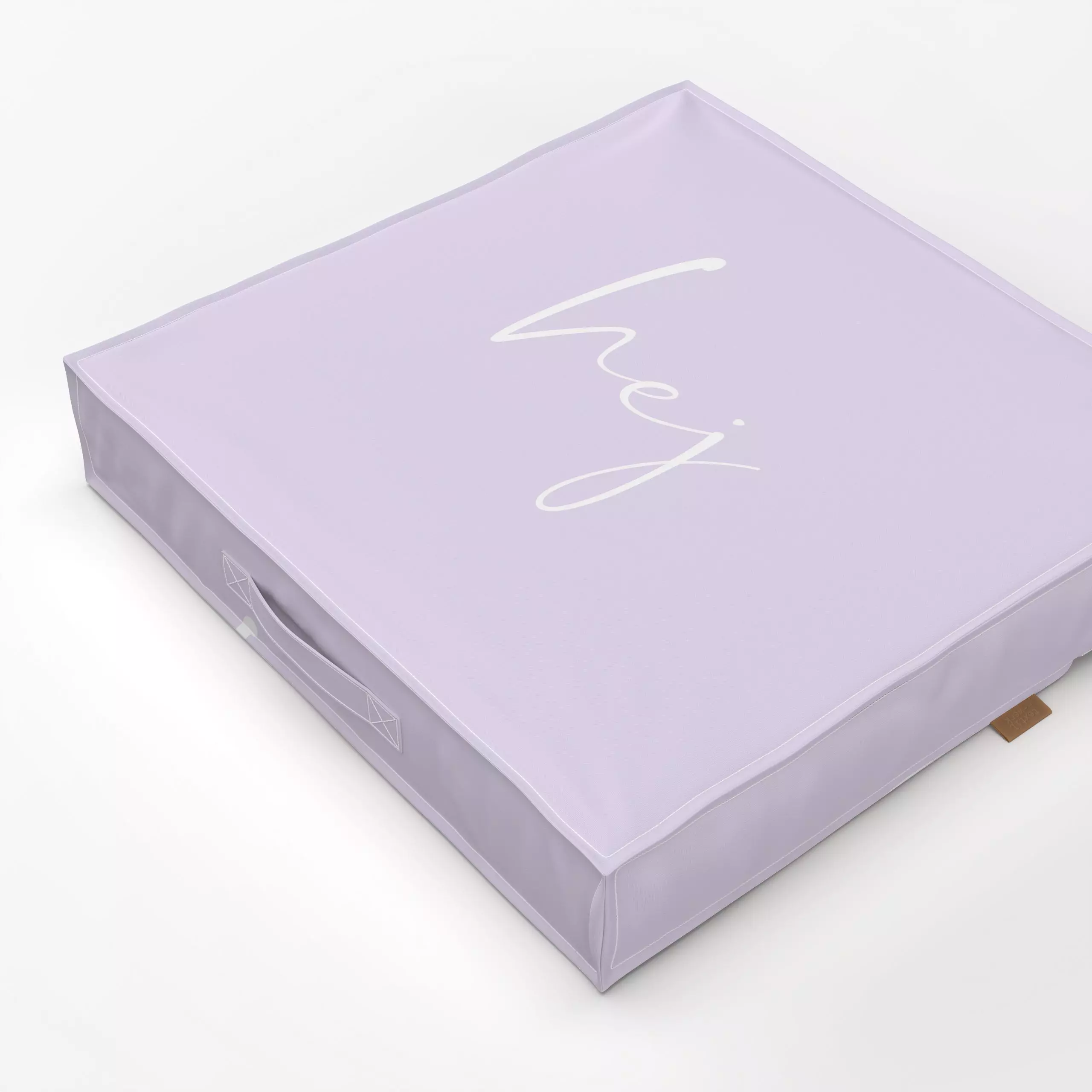 Bodenkissen hej Lila Violett - Frühling, Sommer, Sprüche & Schriftzüge - von „Monika Strigel"; minimal, boho, Scandi, Schwed...