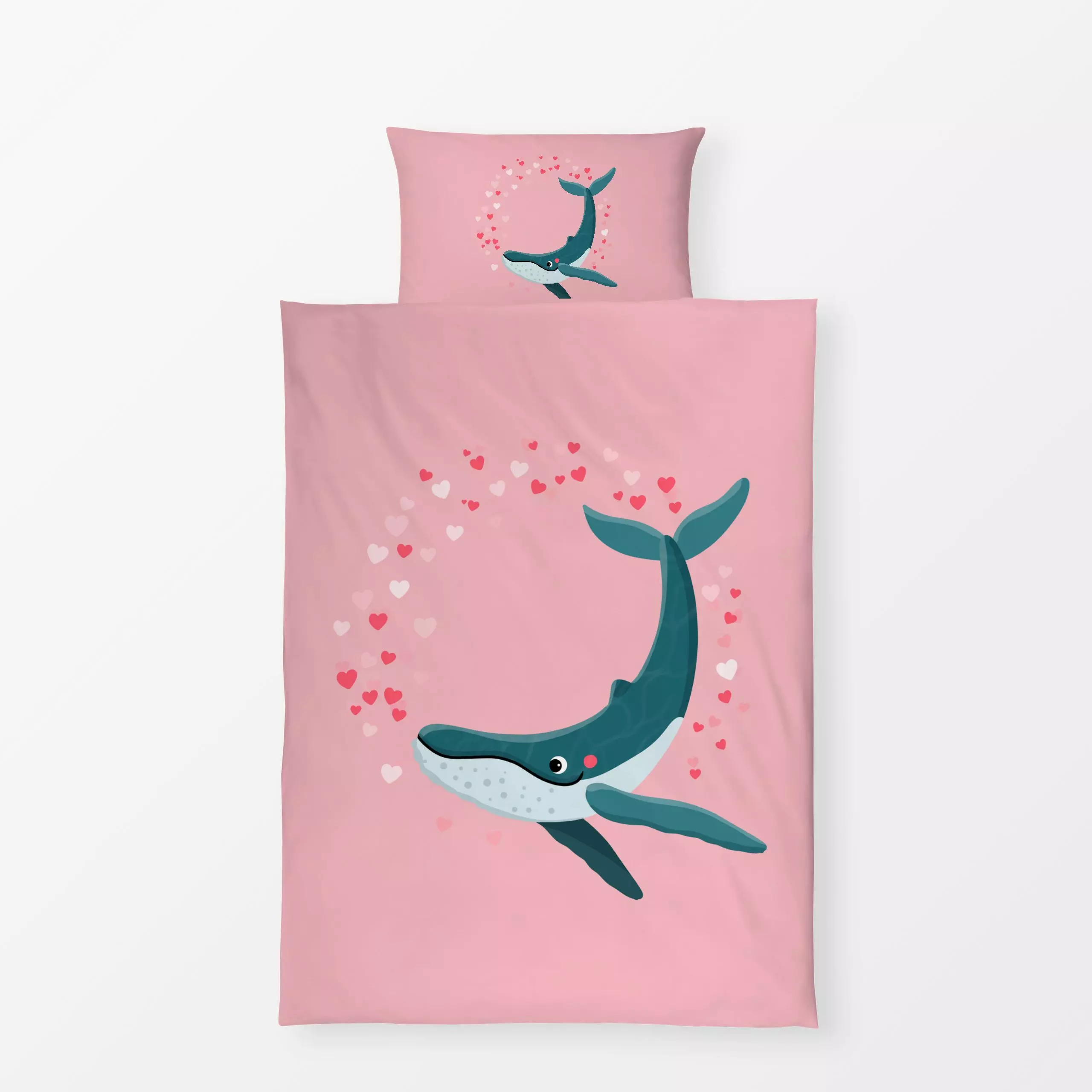 Bettwäsche Wal mit Herzen rosé - Kinderzimmer & Motive für Kinder, Liebe, Romantik & Pride, Tiere - von „Julia Reyelt"; Meer...
