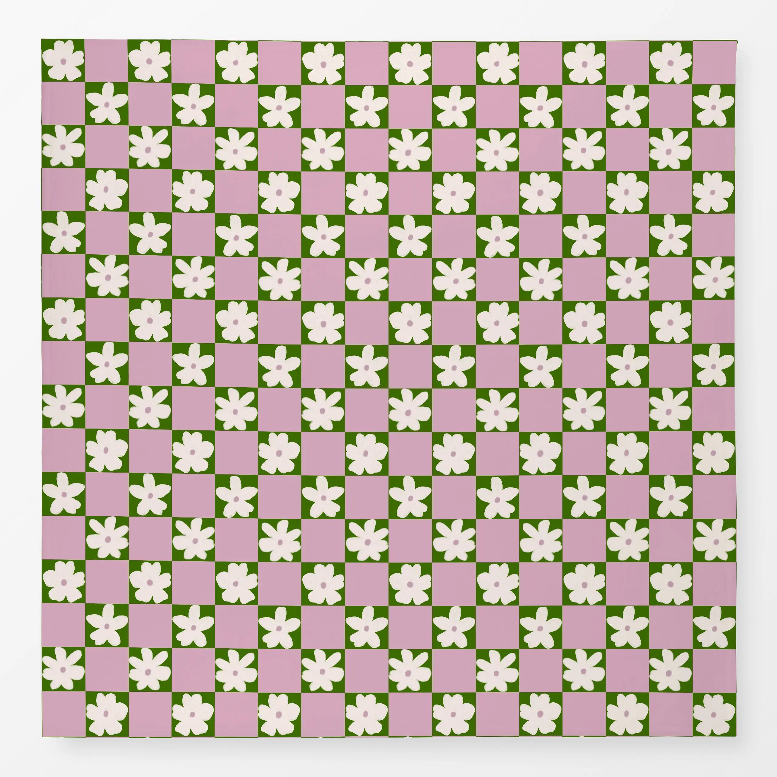 Tischdecke Blumen Karo Grün, Blumen, gemustert, von Sophie Augustin Illustration