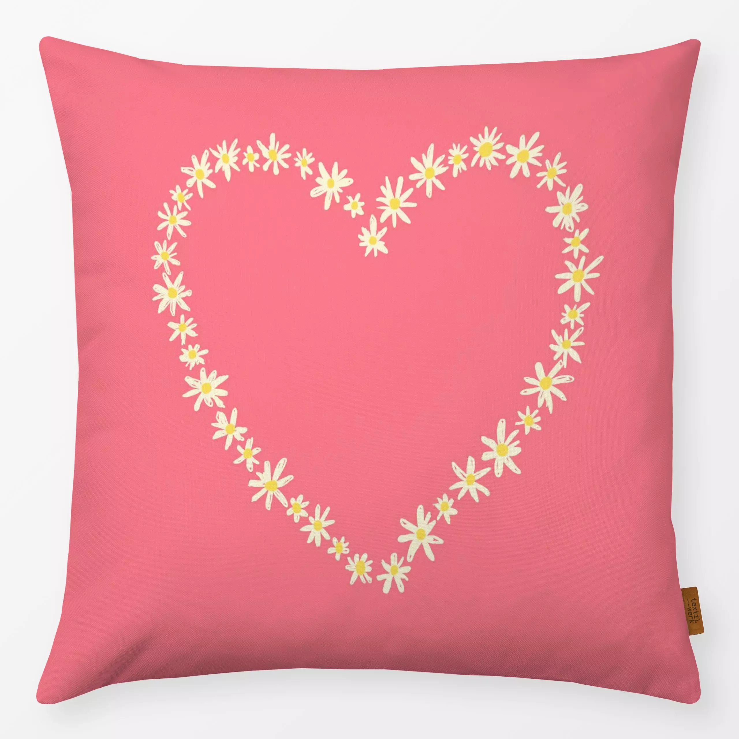 Kissen Blumenherz pink - Blumen & Florales, Liebe, Romantik & Pride - von „Studio Dolci"; rosa, Blumen, Blüten, verspielt, L...