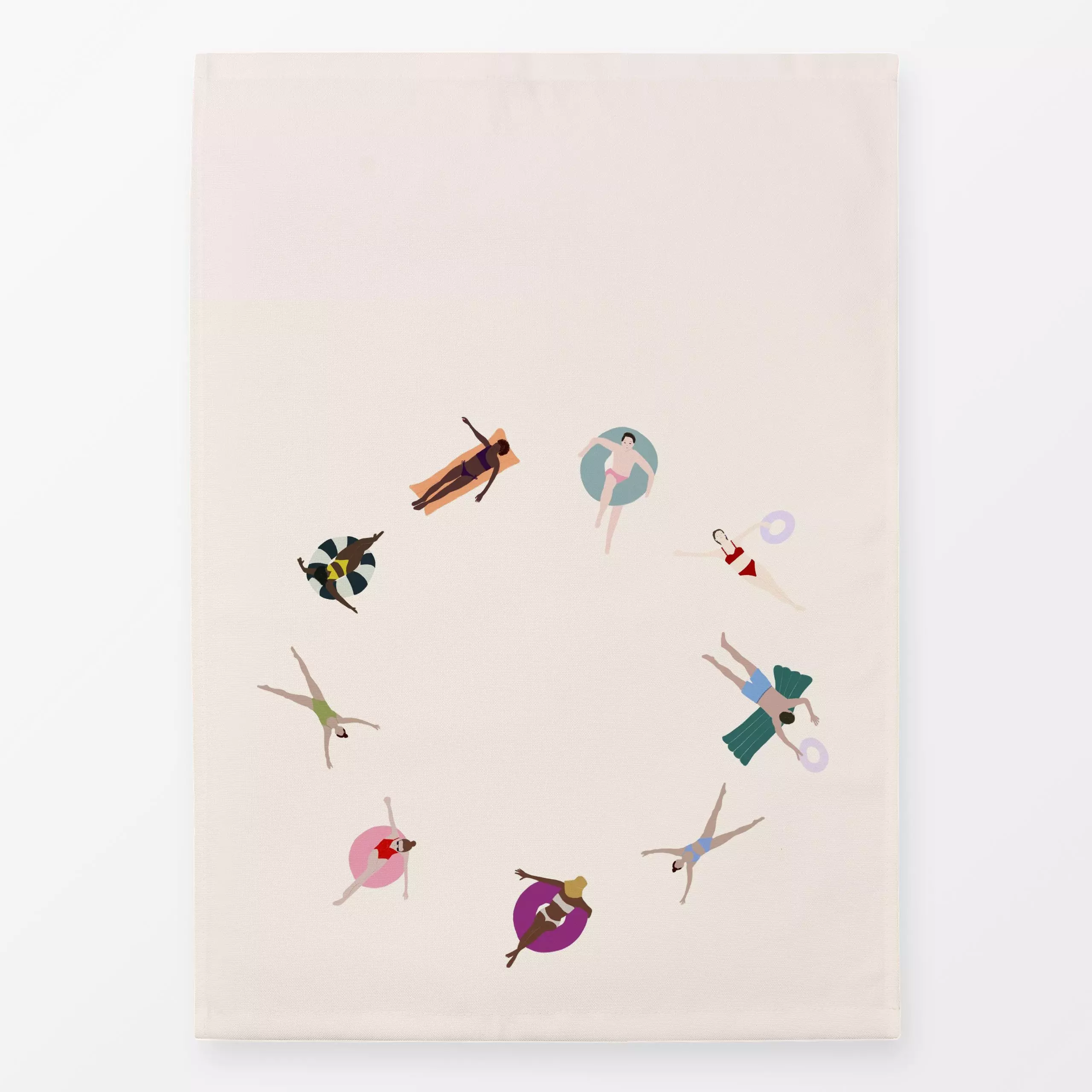 Geschirrtücher Poolszene Beige - Sommer - von „Sophie Augustin Illustration"; Schwimmen, Sommer, pool, swimmingpool, Freibad...