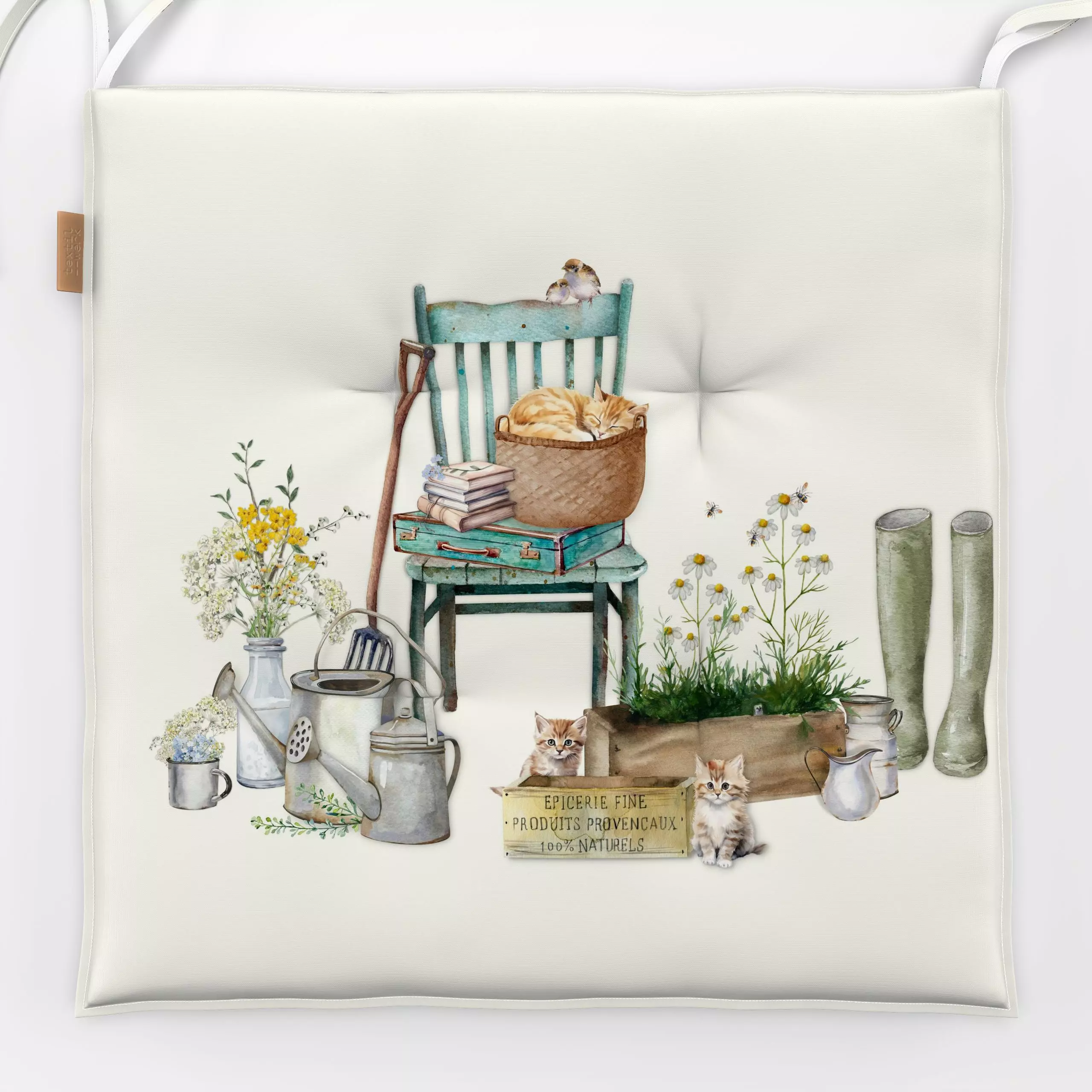 Sitzkissen Gartenliebe Hobby Vintage - Blumen & Florales, Sommer, Tiere - von „Monika Strigel“; Garten, niedlich, geschenkid...