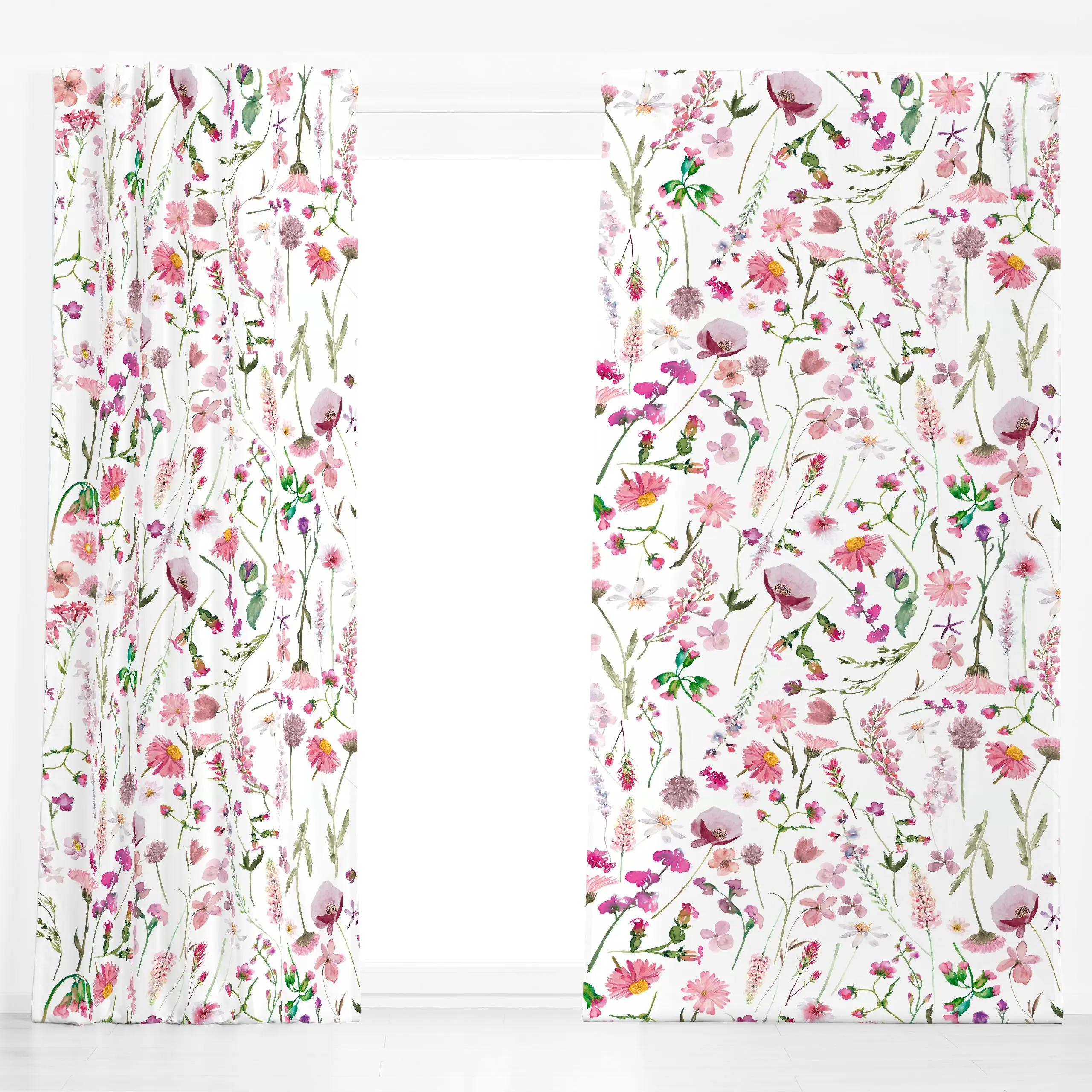 Dekovorhang Rosa Wildblumen Wiese - Blumen & Florales, Sommer - von „Uta Naumann"; skandinavisch, Blumen, Garten, Wildblumen...