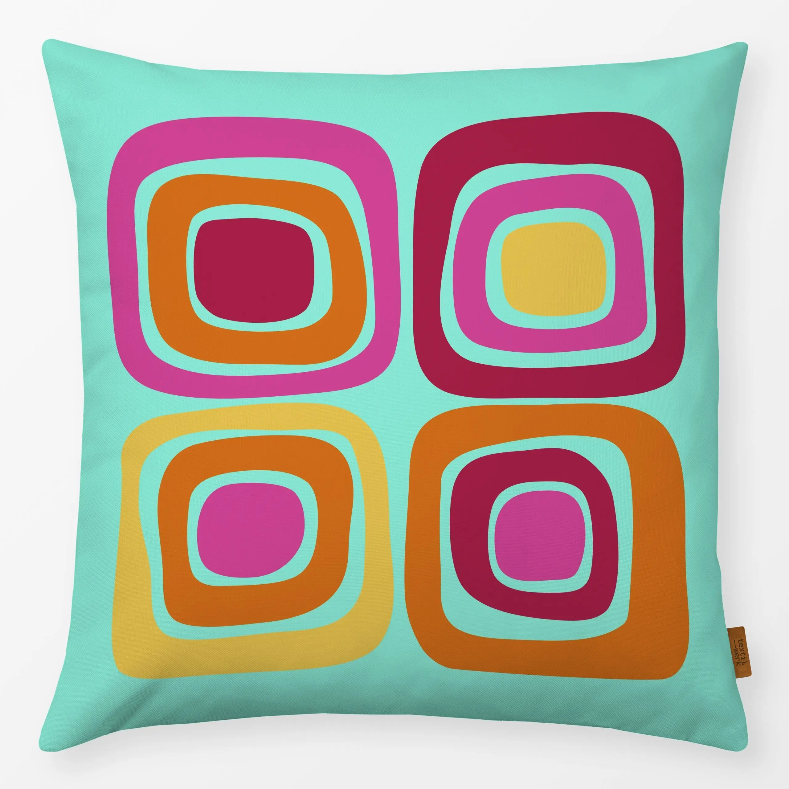 Kissen Retro Summer Cubicles Mint - Symbole & Muster - von „Andrea Haase"; Retro, Protea, Orange, formen, pink, gelb, turkis...