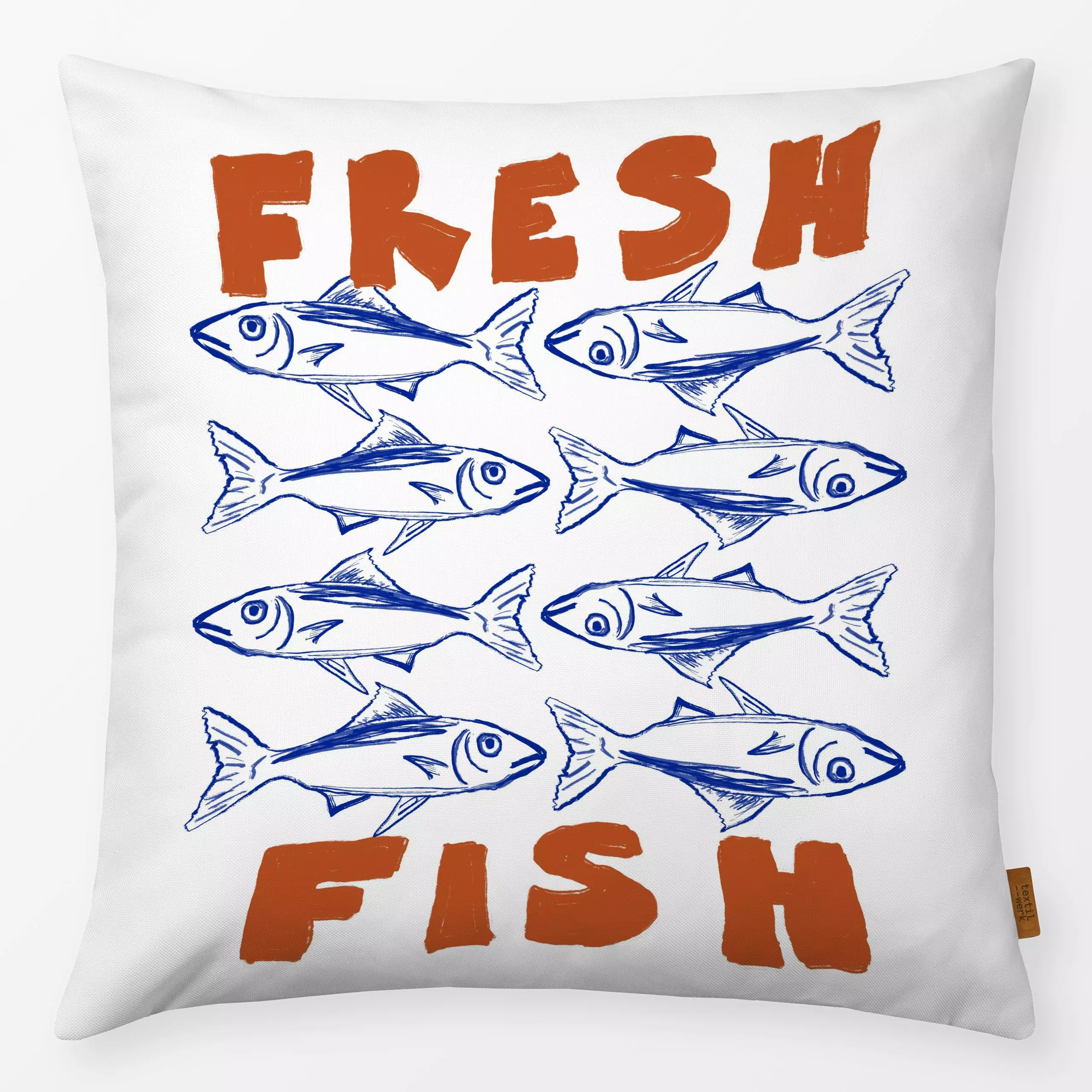 Kissen Fresh Fish - Sommer, Tiere, Küche, Essen & Trinken - von „KunstbyStephie"; minimal, Fische, typografie, coastal, medi...