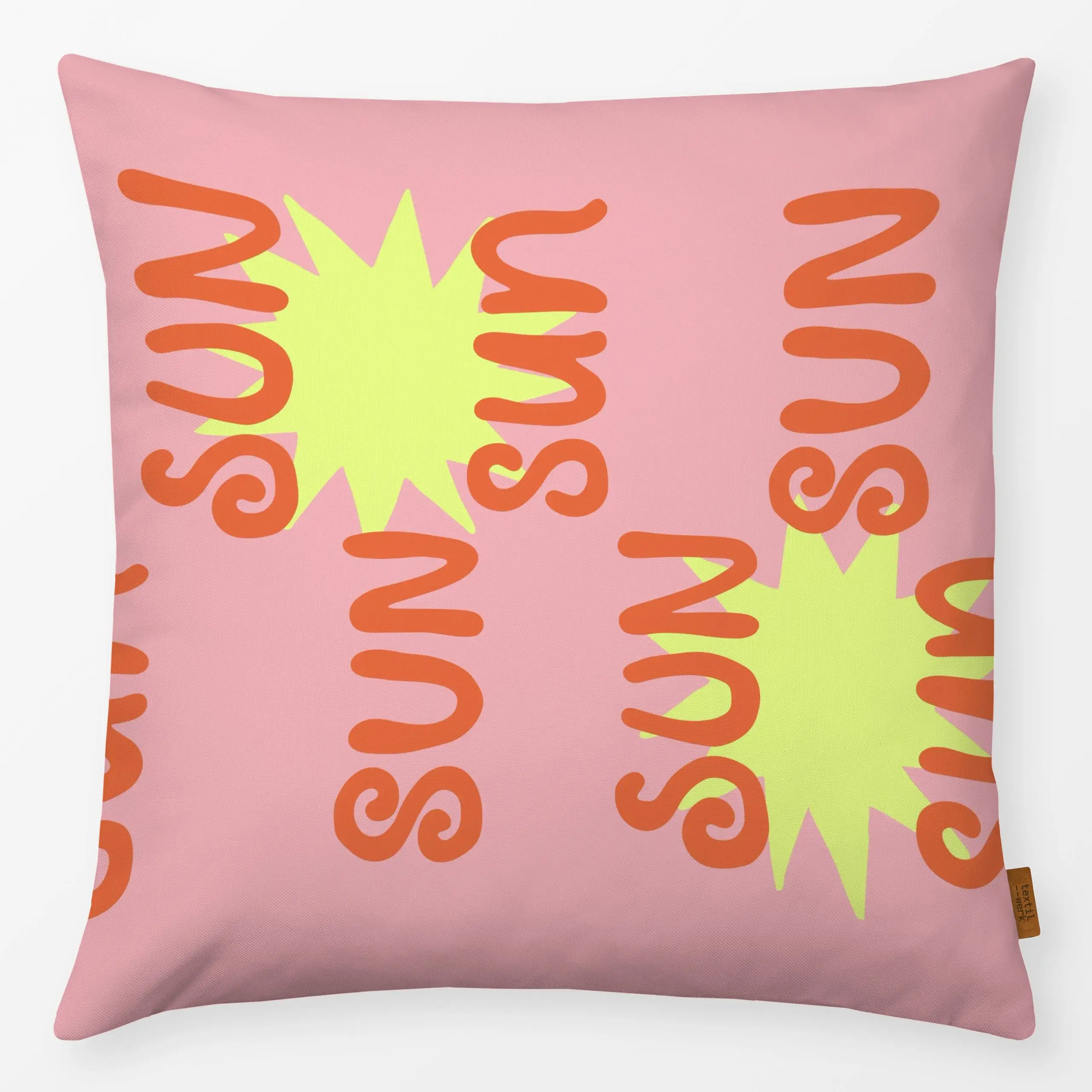 Kissen Sun Sun Sun rosa - Sommer, Sprüche & Schriftzüge - von „Kruth Design"; Sonne, Spruchkissen, outdoor, Gartendeko, krut...