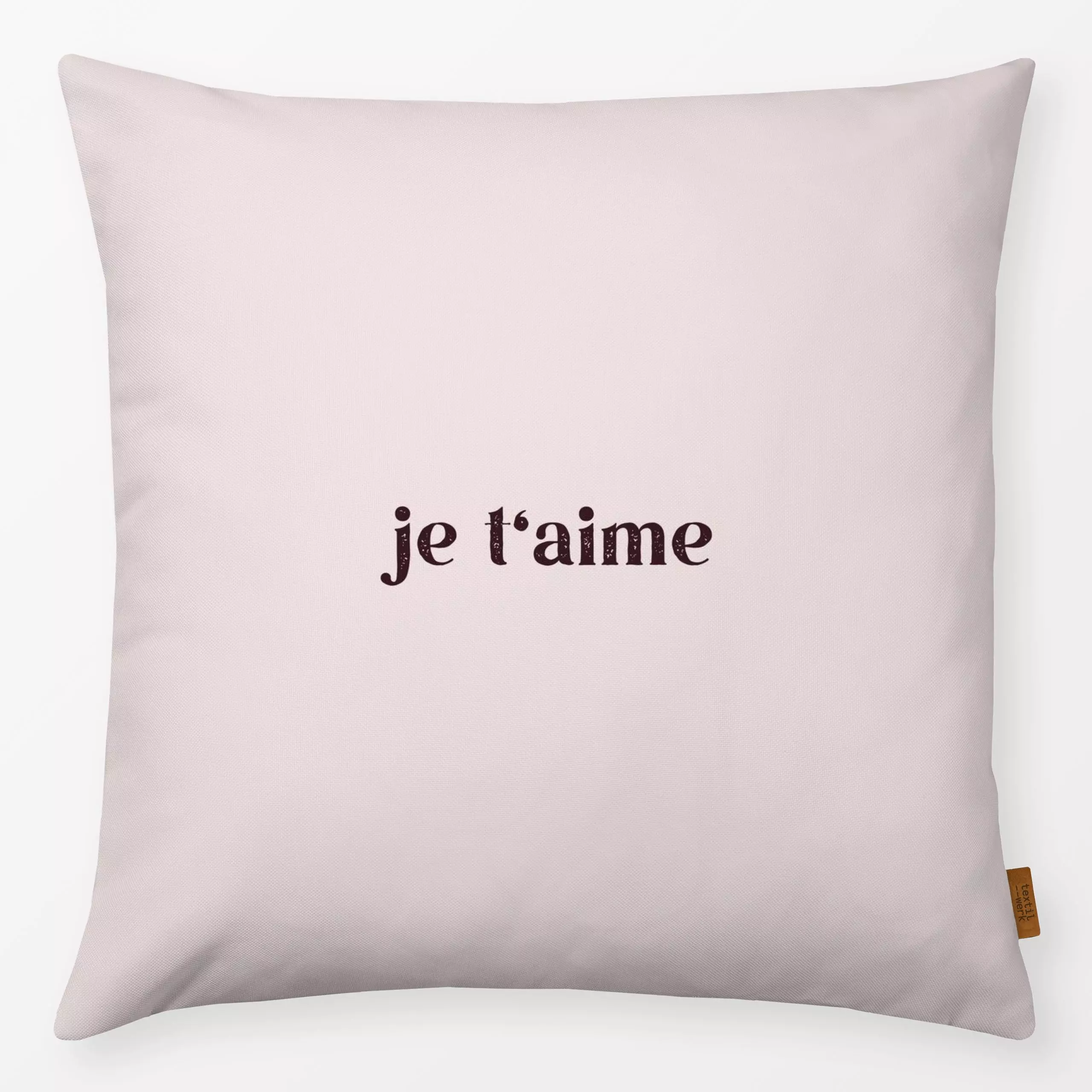 Kissen Je t'aime rosa - Liebe, Romantik & Pride, Sprüche & Schriftzüge, Anlässe - von „DEINKI Studio"; Love, Valentinstag, L...