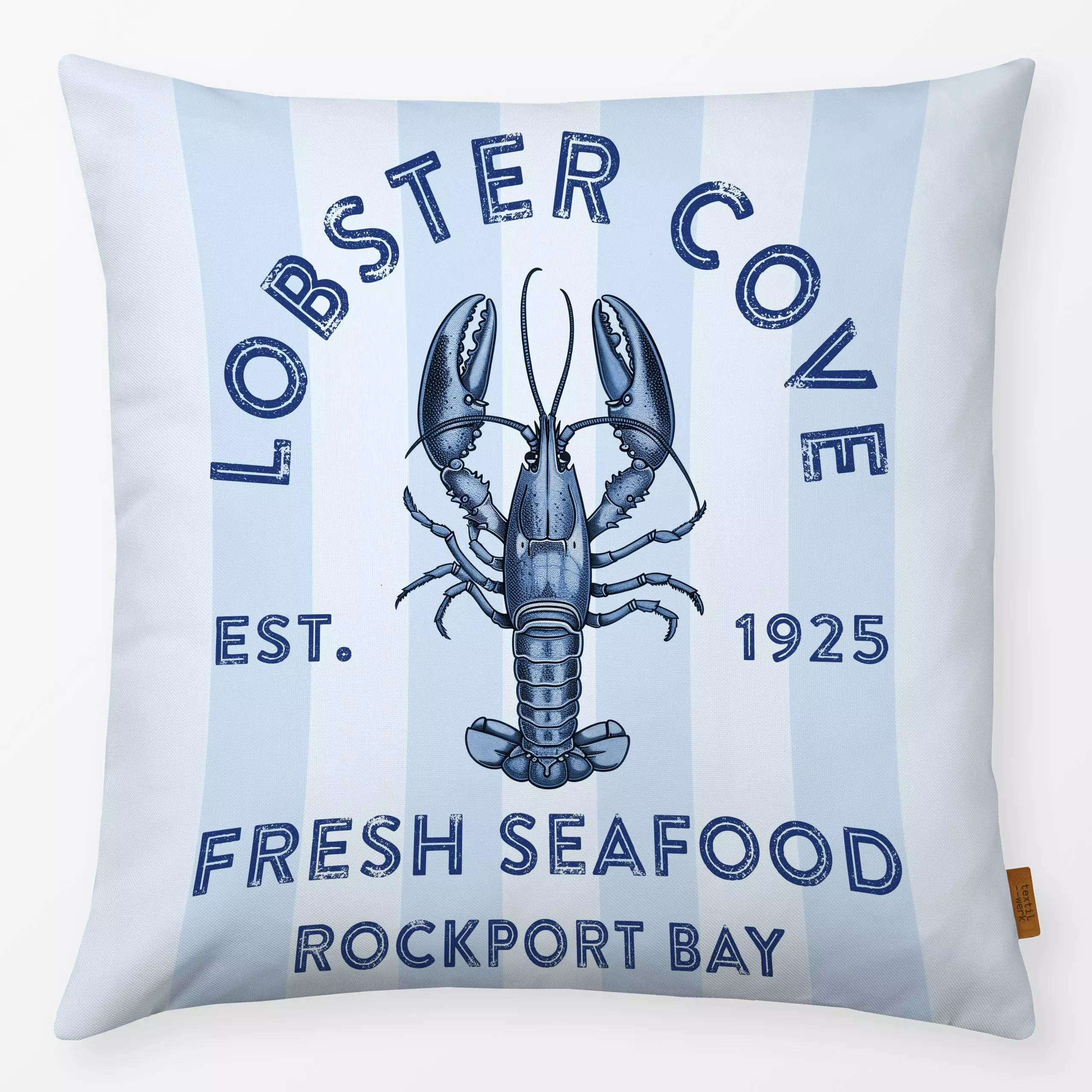 Kissen Retro Seafood Lobster - Sommer, Retro & Vintage - von „Andrea Haase"; Meer, Urlaub, Hummer, maritim, Essen, schrift, ...