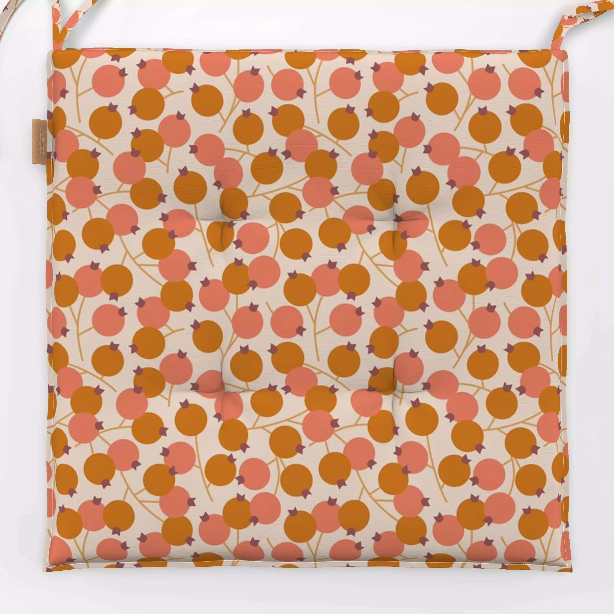 Sitzkissen Beeren in Koralle und Braun - Herbst, Natur & Landschaft, Pflanzen & Botanik - von „Heleen van Buul"; Frucht, Obs...