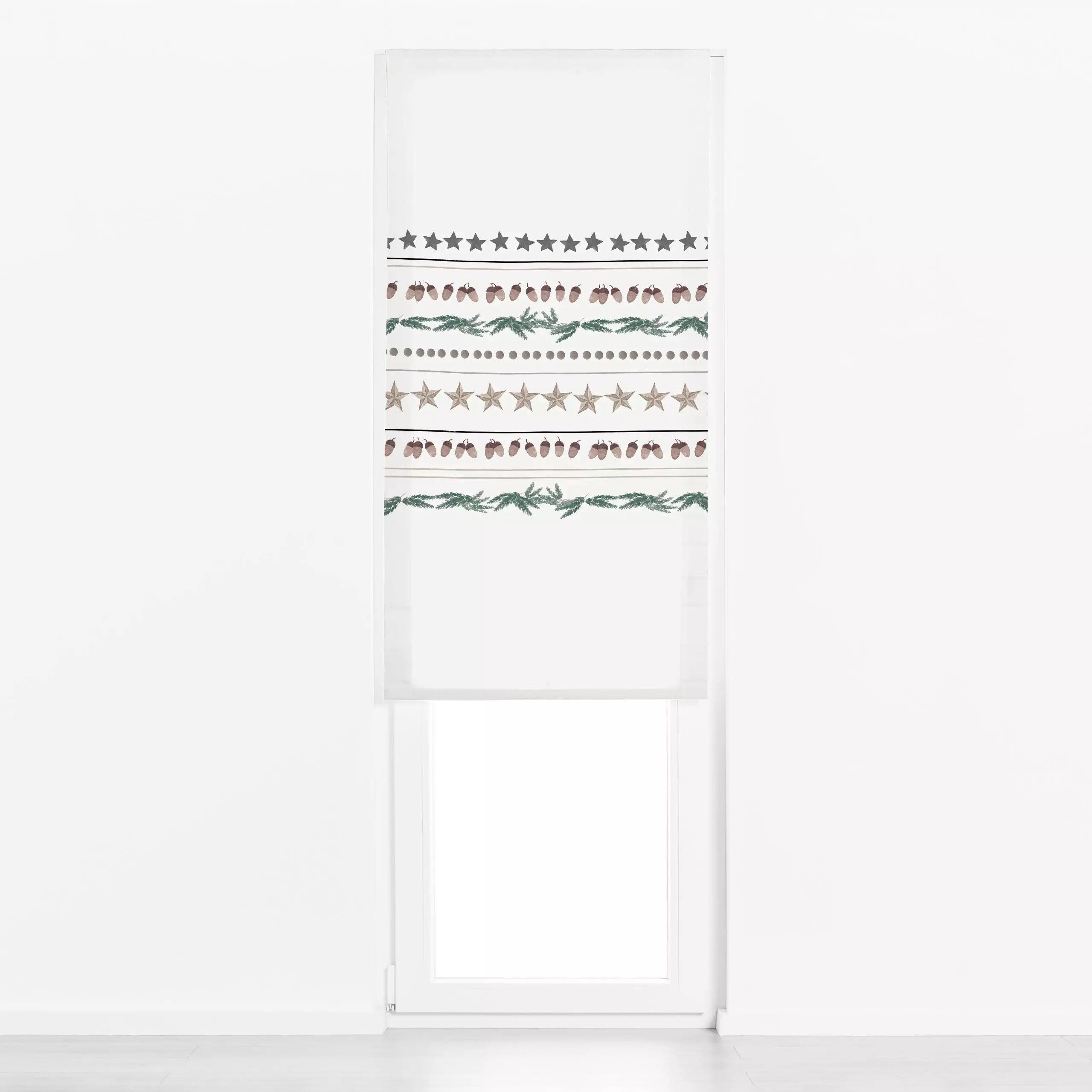 Raffrollo WINTER STRIPES - Weihnachten, Winter - von „Kruth Design"; Baumwollpflanze, Tanne, Weihnachtsmann, Weihnachten, we...