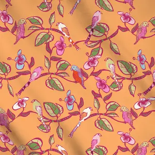 Meterware Bunte Vögel Orange