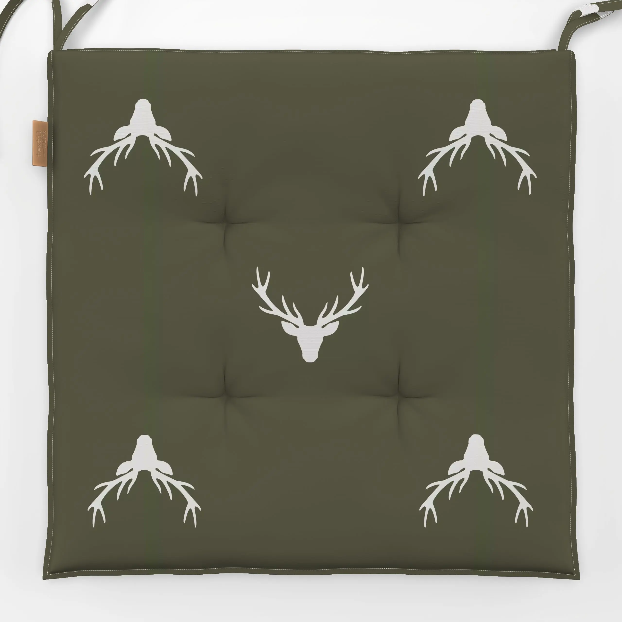 Sitzkissen Hirschkopf dunkel grün - Tiere, Winter - von „Katrin Graff"; Weihnachten, Winter, Herbst, Hirsch, weihnachtlich, ...